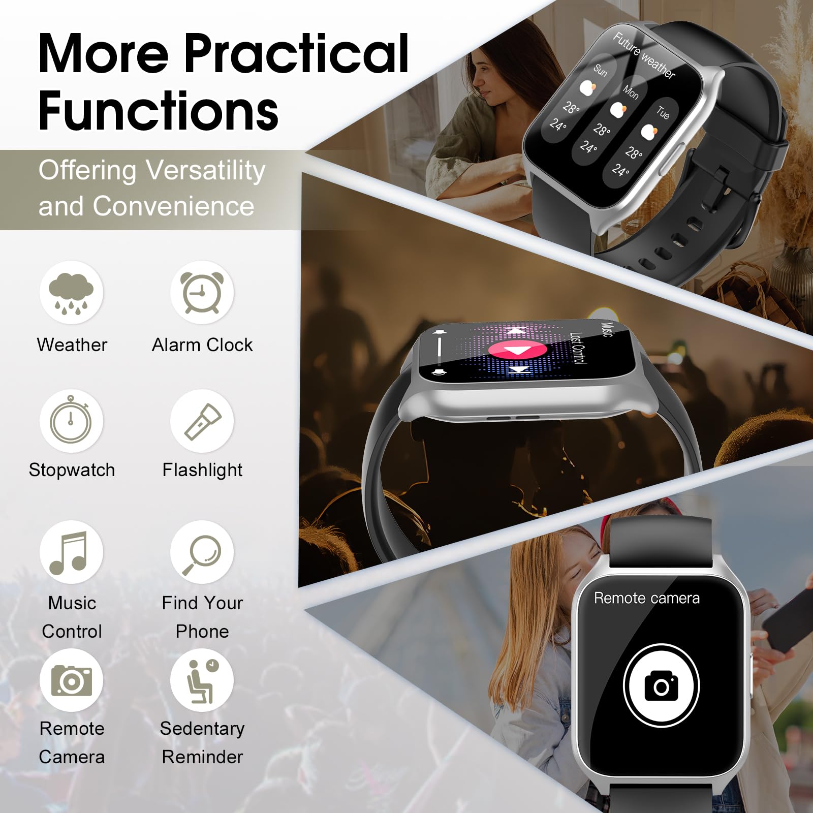Smartwatch Herren Damen, 1,85" HD Touchscreen Smart Watch mit Telefonfunktion, 100+ Sportmodi Sportuhr mit Schrittzähler/Herzfrequenzmonitor/Schlafmonitor, IP68 Wasserdicht Fitnessuhr für iOS Android