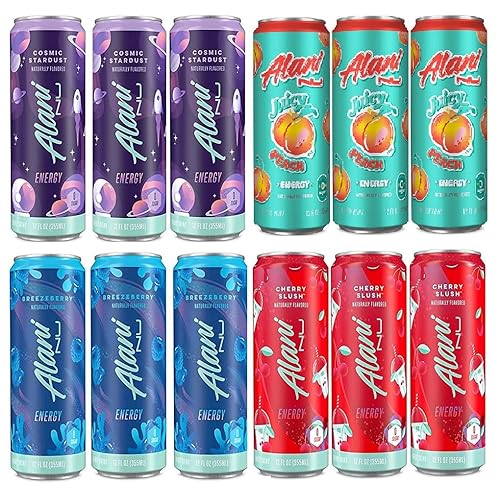 BEEQ Alani Nu - Bebida energética sin azúcar, paquete de 12 onzas líquidas, sabor melocotón jugoso y polvo de estrellas cósmico, granizado de cereza