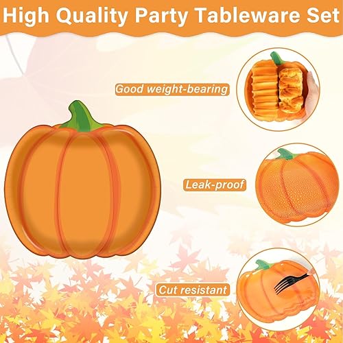 Miniatura 3 de 50 platos de papel de calabaza, platos desechables de calabaza de otoño, platos de postre de Acción de Gracias, platos de fiesta naranja para
