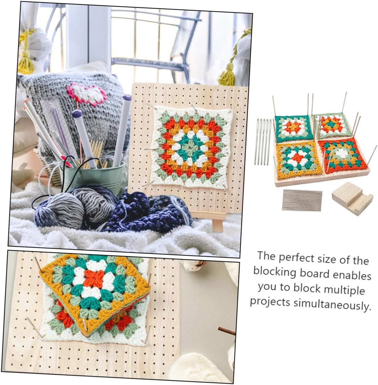 Wooden Blocking Board for Crochet and Knitting Square