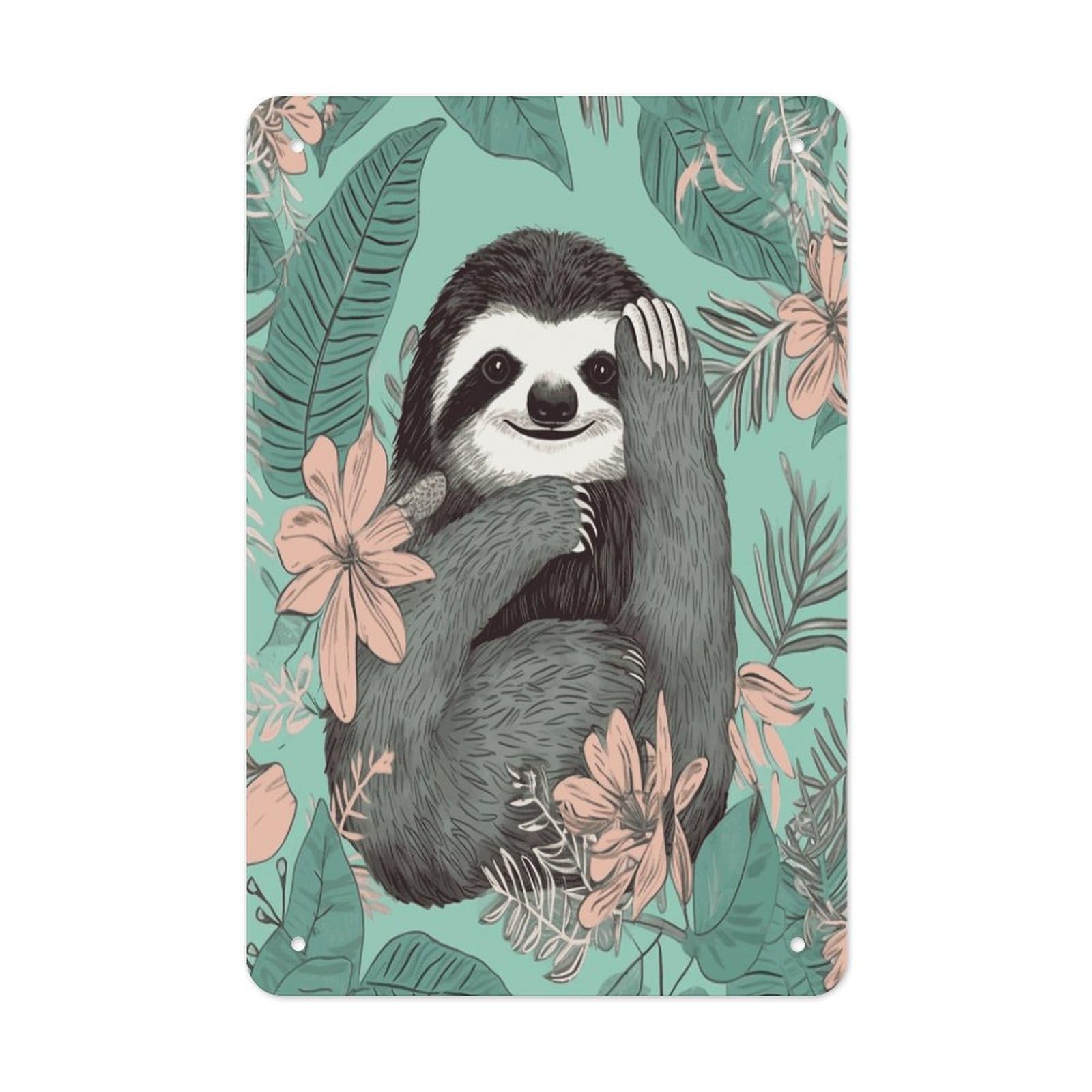 Animal Sloth Mint Green Metal Tin Sign Wall Decor Funny Retro Sign Weatherproof Metal Wall Art for Indoor Or Outdoor Retro Tin Signs for Kitchen Office Home Bar Decor 11.8 X 7.9 Inch