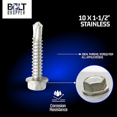 Miniatura 44 de Tornillos autoperforantes de cabeza hexagonal de acero inoxidable, tornillos autotaladradores, elegir tamaño y cantidad., #10