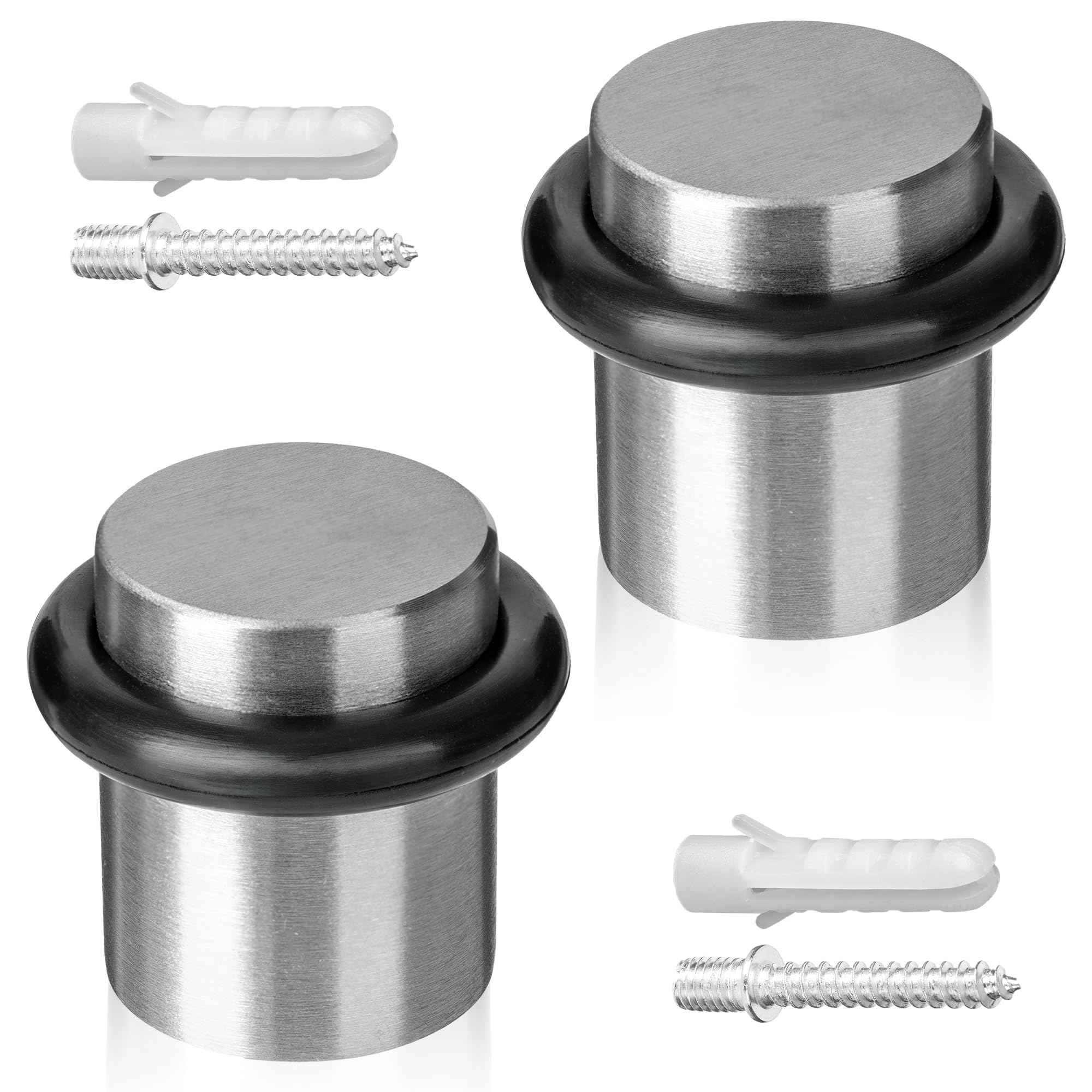 ECENCE Fermaporta da pavimento per avvitare 2 Pezzi Ferma Porta in acciaio inossidabile Ø20x25mm Protezione delle pareti spazzolato inclusivo viti e tasselli