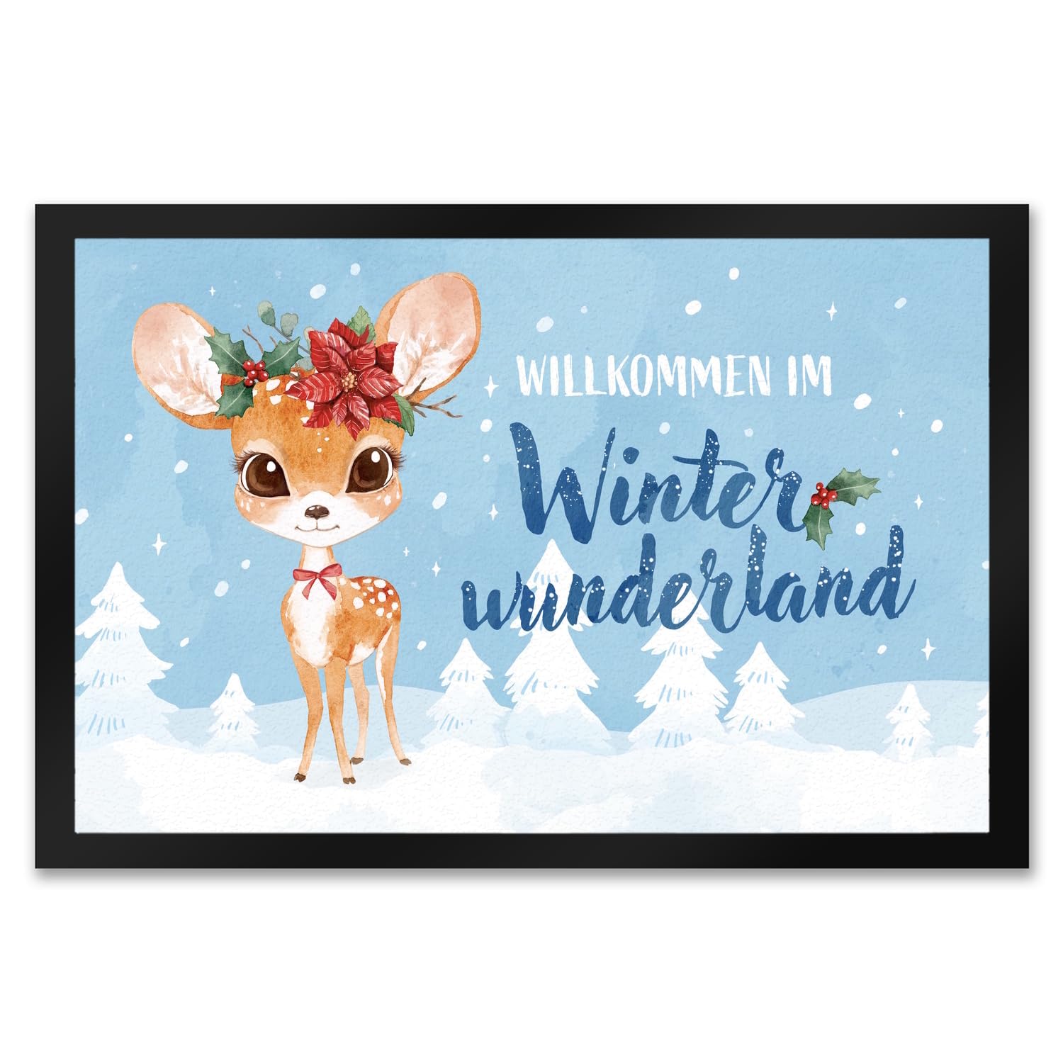 speecheese Rehkitz Fußmatte XXL in 50x75 cm mit Spruch Willkommen im Winterwunderland eine weihnachtliche Türmatte für die Wintermonate oder Weihnachten