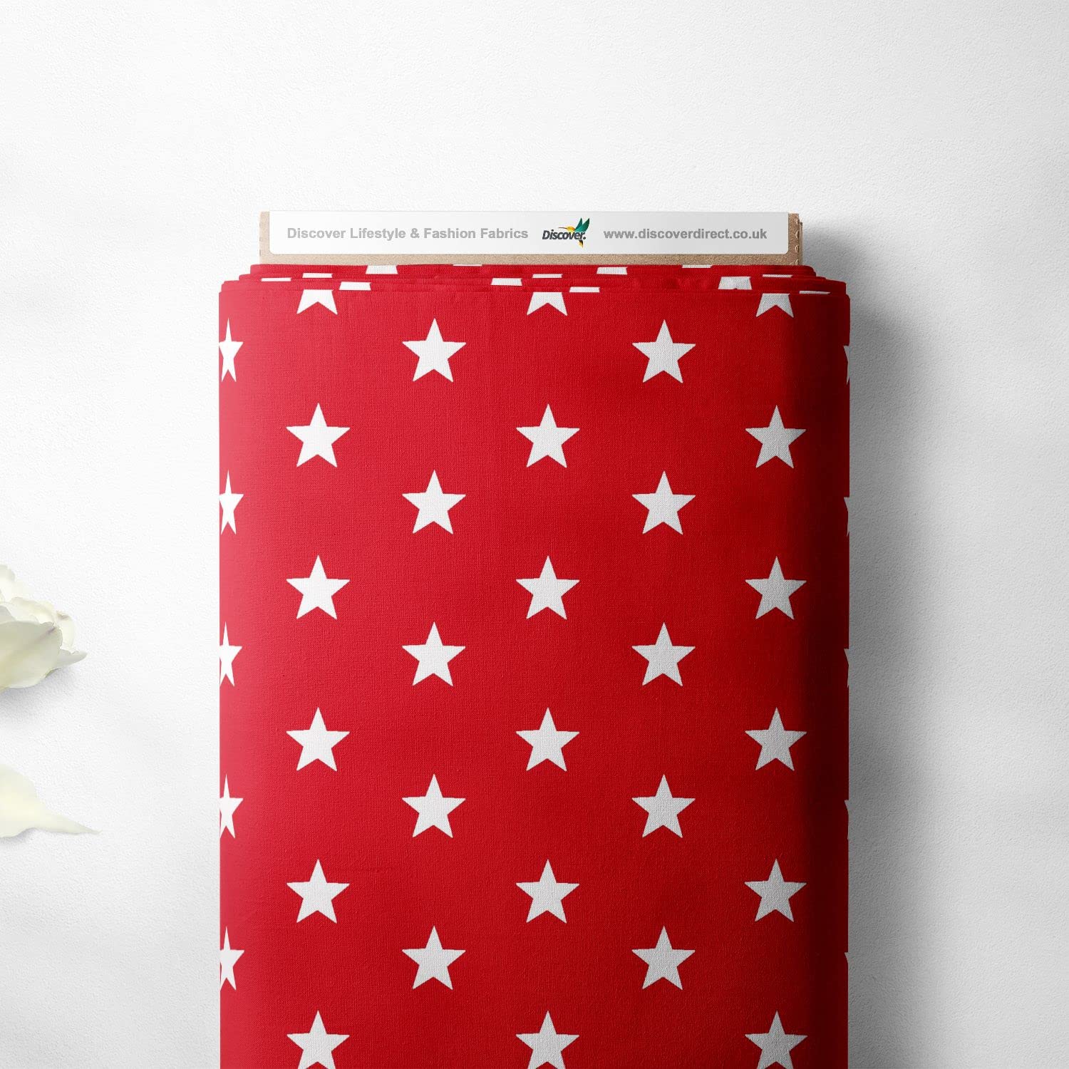 Discover Lifestyle & Fashion Fabrics Red 100% Cotton Large Star Twinkle Design Children Kids Craft Quality Fabric Material | 55" - 140 Cm Wide (Per Half Metre, )