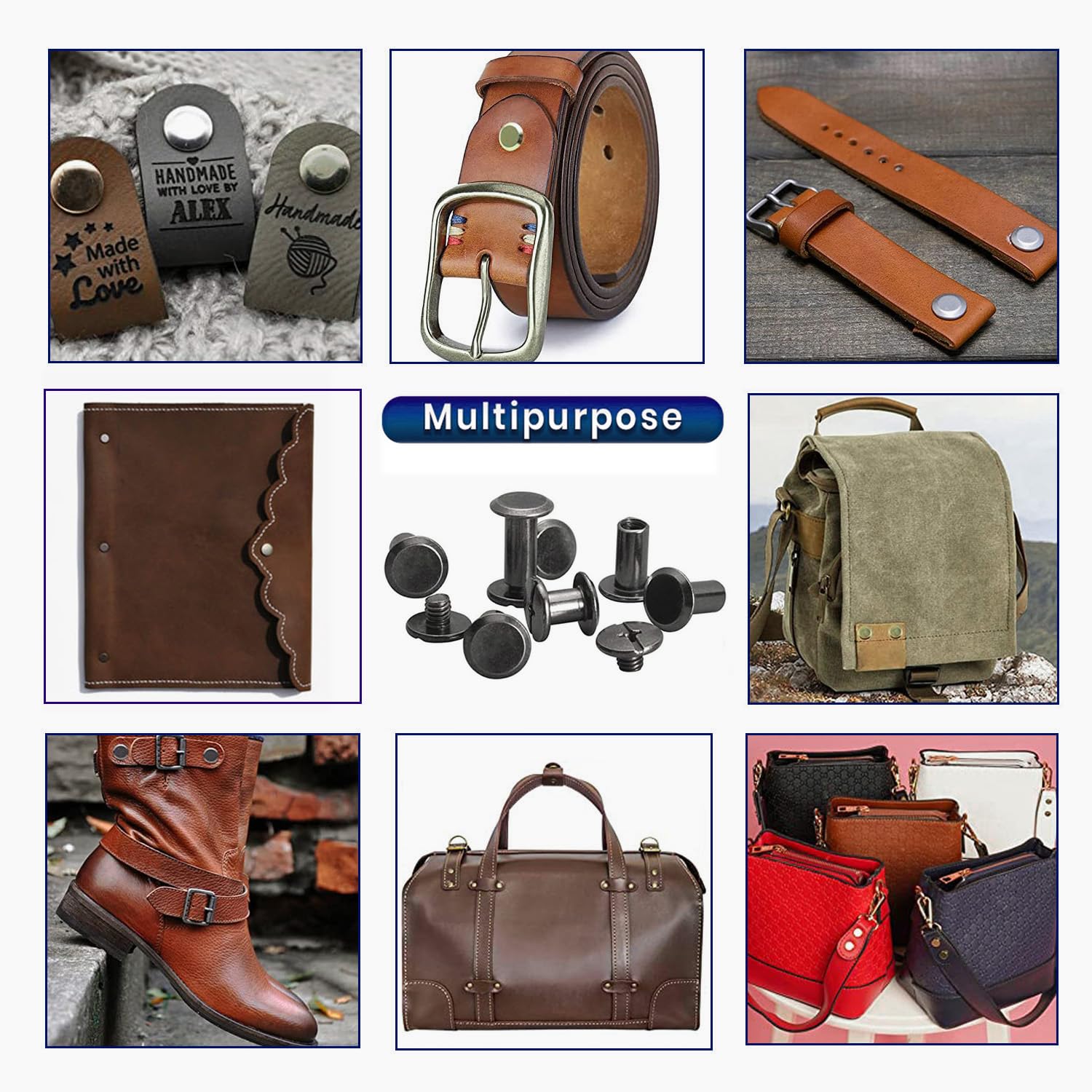 Ironking 100Sets M5 Leather Chicago Screws Assorted Metal Leather Fasteners Buttons Screw Rivets? for Leather Craft Decorate and Repair Belts Bags Shoes Purse (Gunmetal Black, M5*4,5,6,7,8,10)