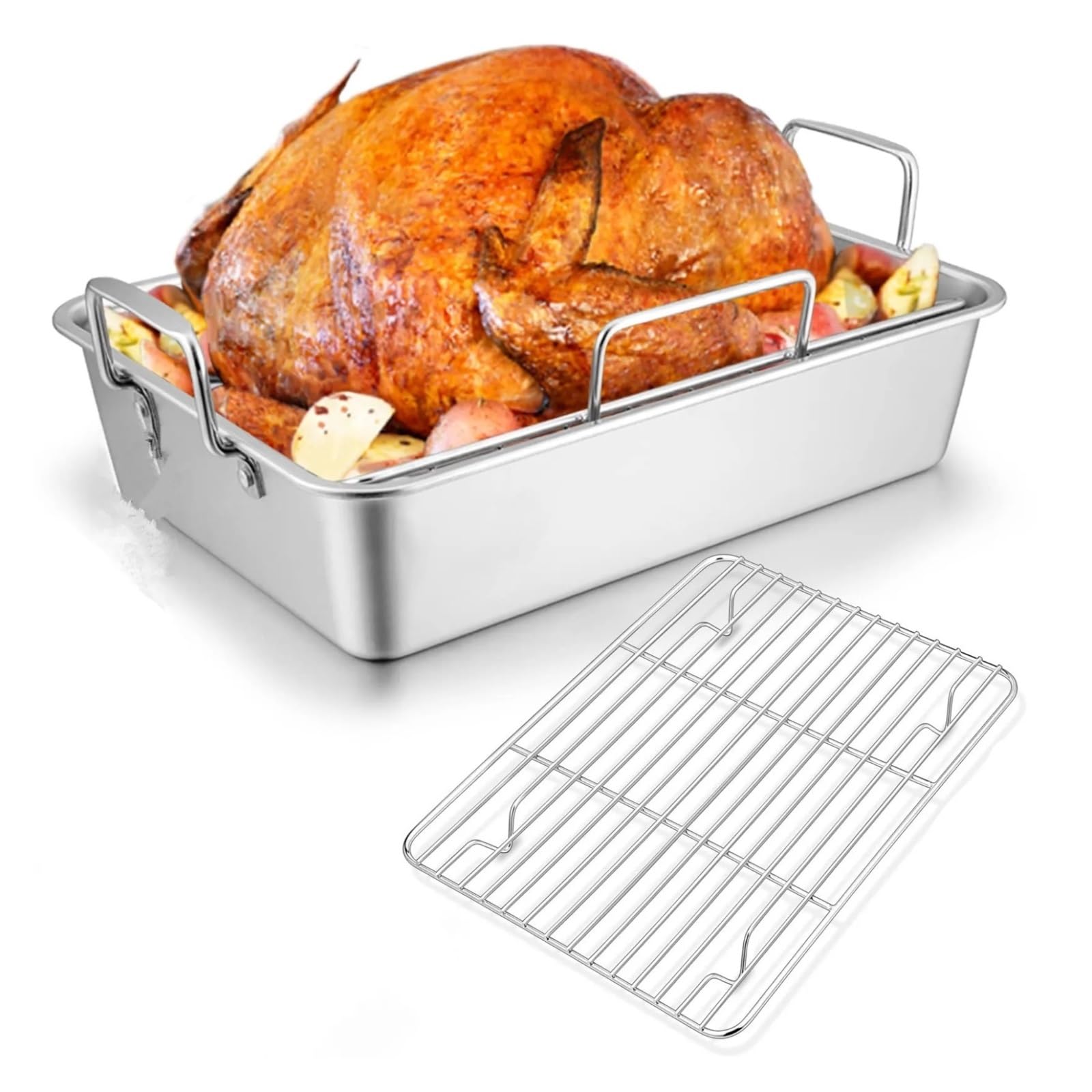 Bandeja asar inox 40×30×10cm con rejilla en V