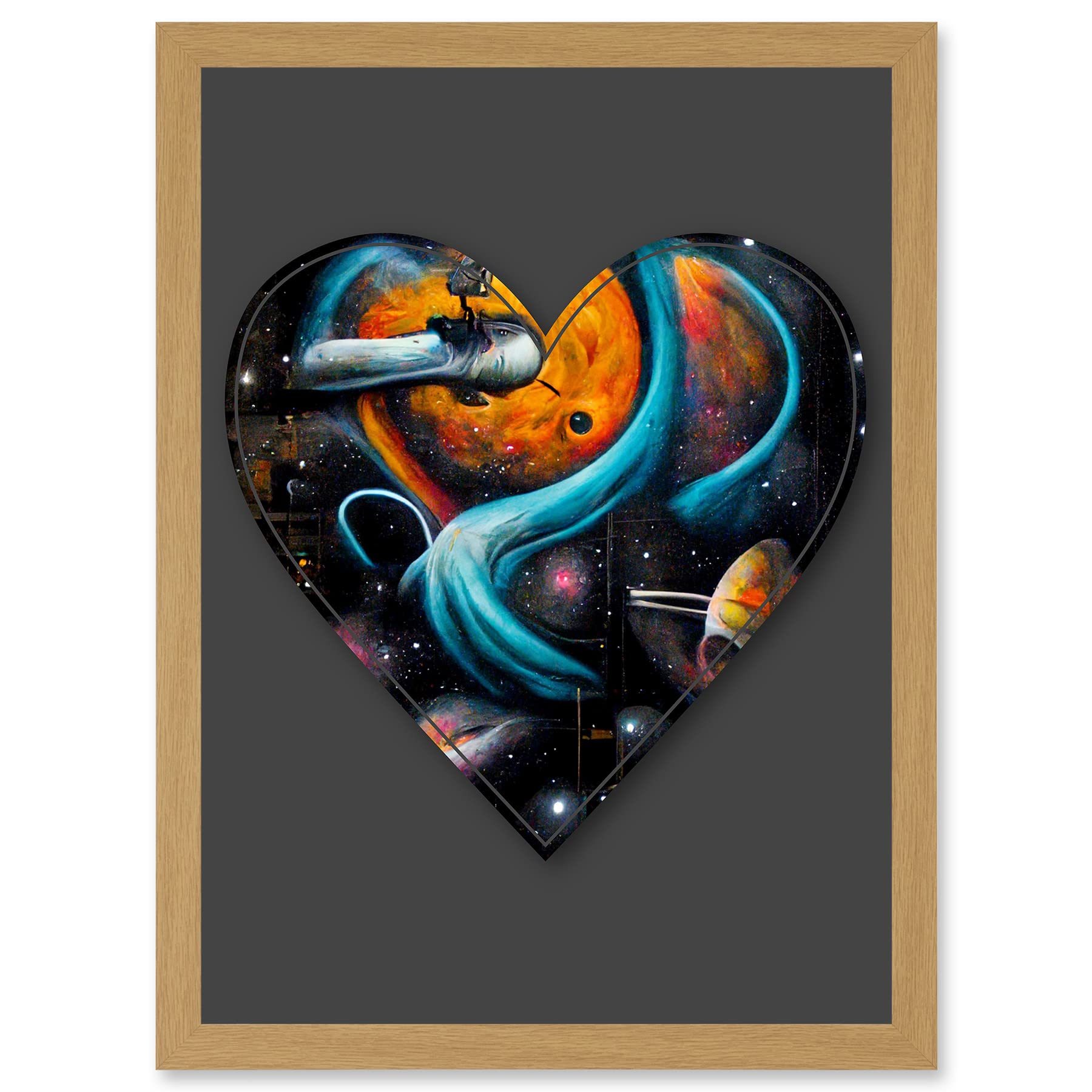 Artery8 Symbol Heart Love Space Trippy Cosmos Decorative Graffiti Alphabet Initial Framed Wall Art Print A4 - Light Oak