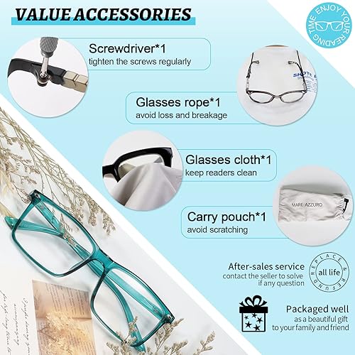 Miniatura 6 de MARE AZZURO Anteojos de lectura cuadrados grandes para hombre, ligeros y flexibles, 1.0 1.25 1.5 1.75 2.0 2.25 2.5 2.75 3.0 3.5