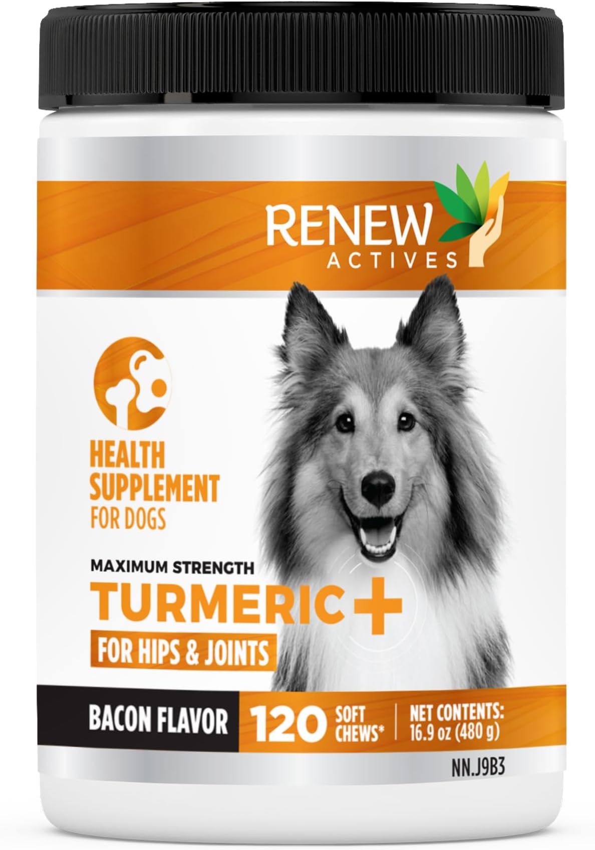 Renew Actives Organic Turmeric Joint Supplement for Dogs - Advanced Canine Support for Hip, Joint & Cartilage Health - Natural Mobility Formula with 120 Chewable Soft Treats