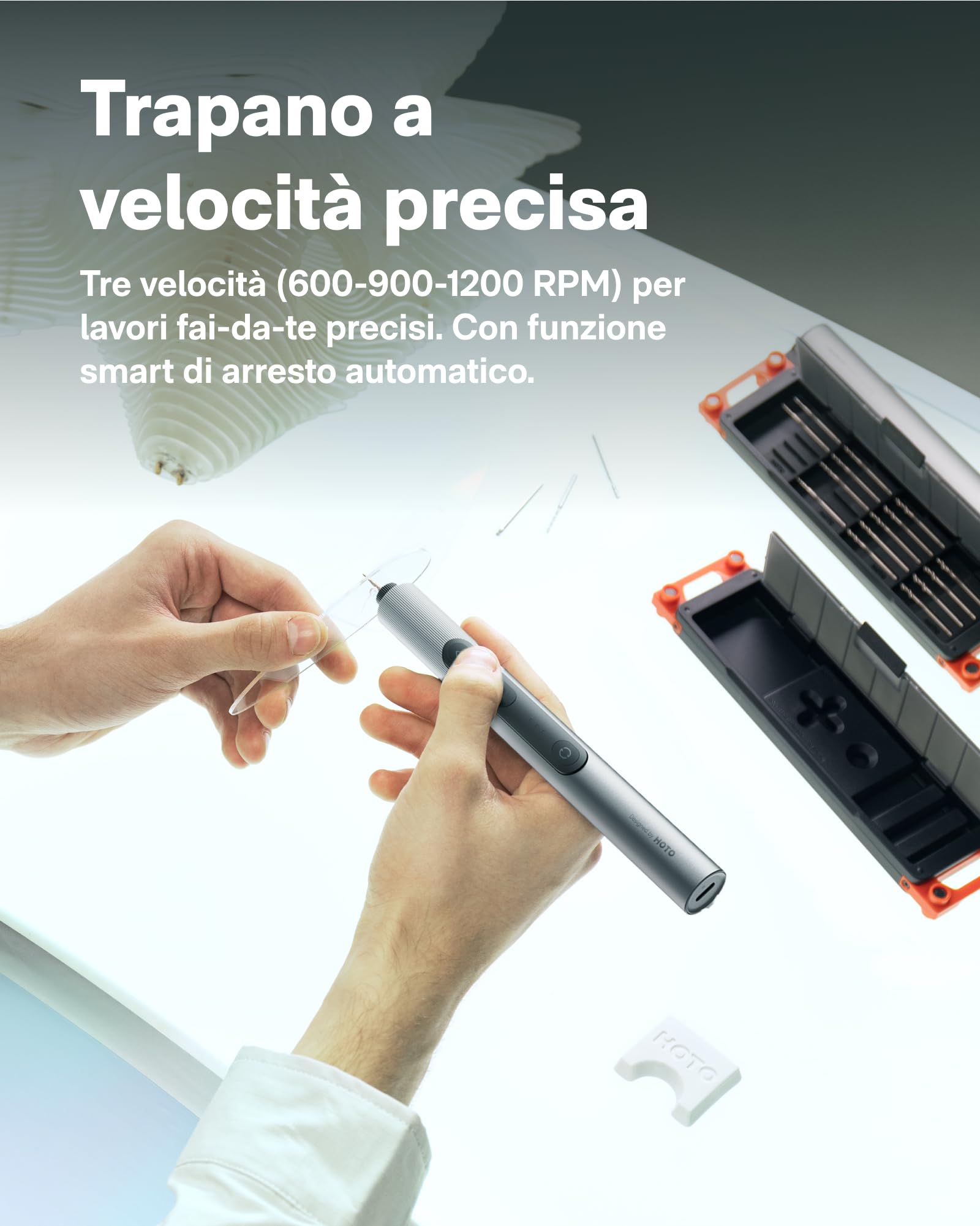 HOTO SNAPBLOQ D-A03 Mini Trapano a Batteria con 20 punte, Trapano a Mano Senza Fili a 3 velocità, Luci LED, Set di Trapani Elettrici per la Realizzazione di Gioielli, Resine, Legno, Plastica, DIY