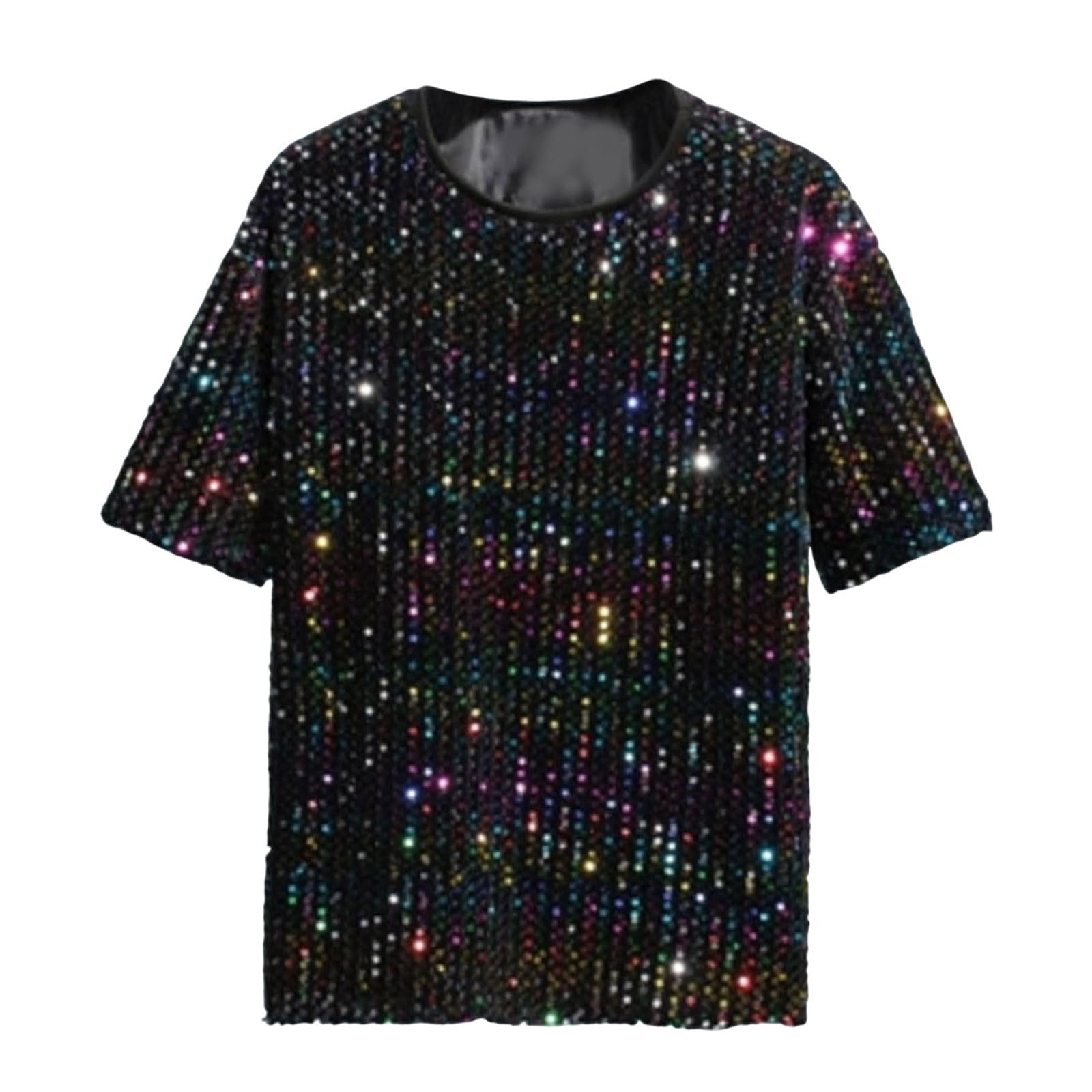 Maglietta da uomo con scollo rotondo, paillette, a maniche corte, per Carnevale, con paillette, con paillettes, colore oro, a maniche corte