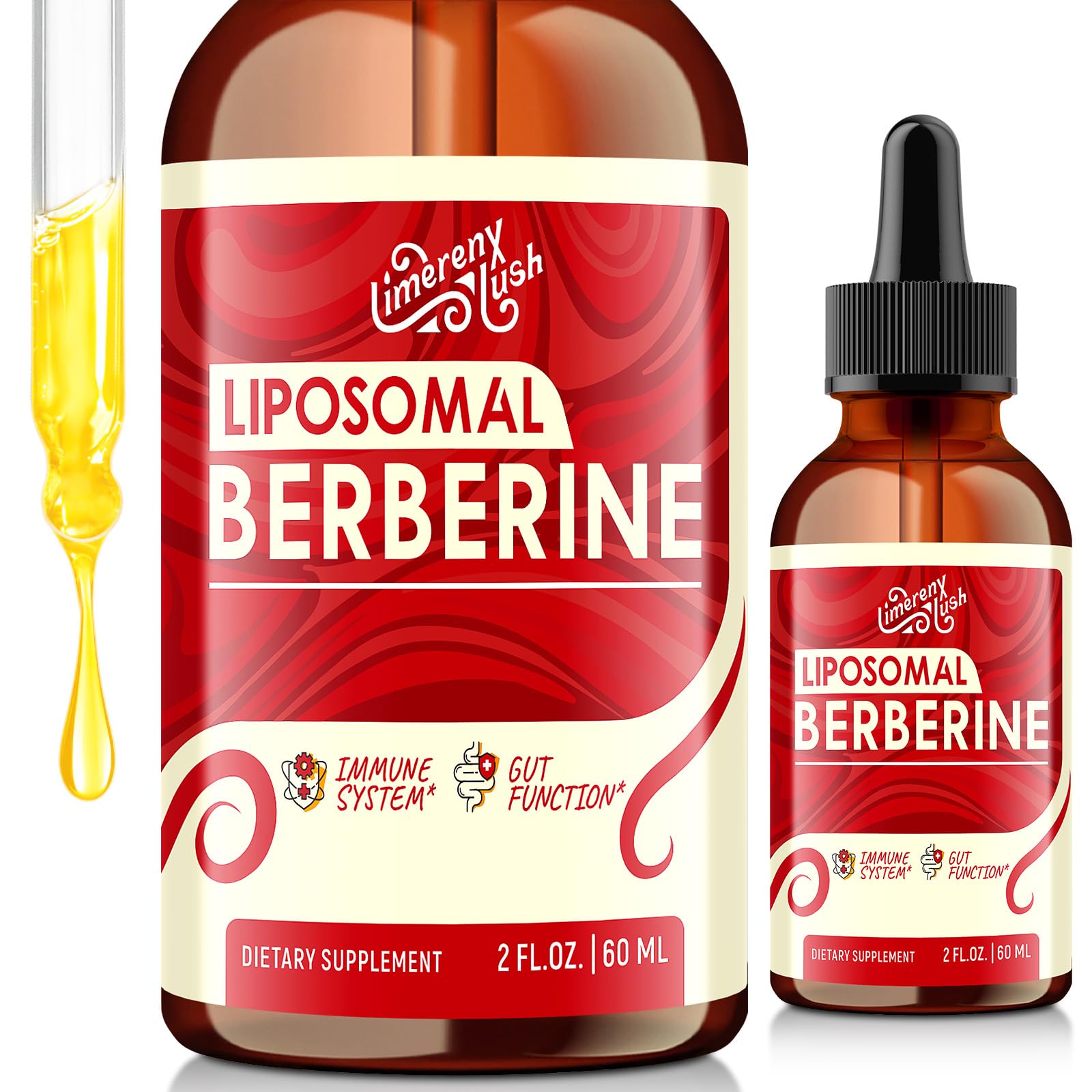 LimerenxLush Suplemento Fitoterápico em Gotas com Berberina HCl, Canela-Ceilão e 2 Fl Oz, 60 mL