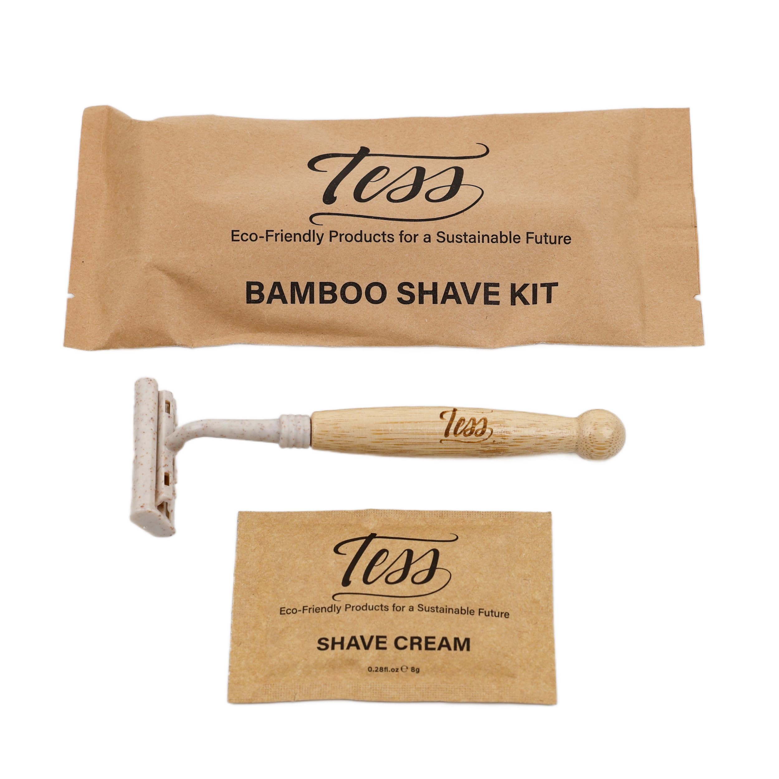 Tess Bamboo Shave Kit-Triple Blade Razor w Shaving Cream Pkt