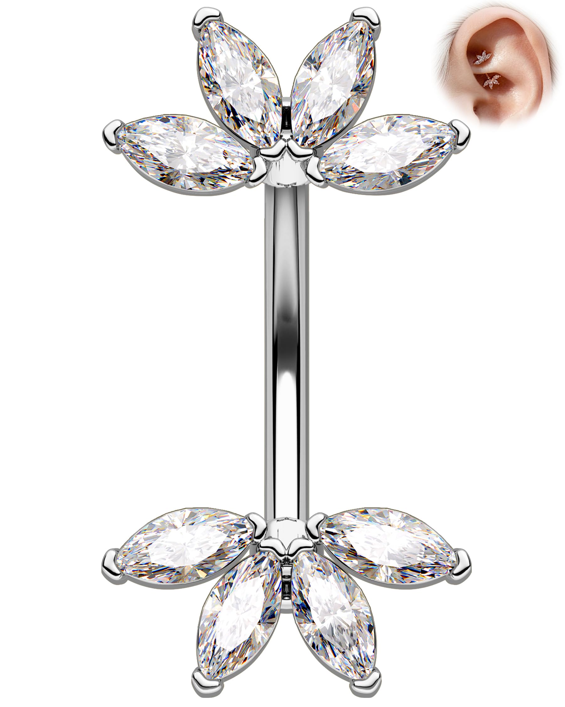 OUFER Lotus Rook Piercing Schmuck 16G Chirurgenstahl 316L Augenbrauen Piercing Klar Schwarz CZ Silber Gold Knorpel Helix Tragus Ohrringe 6 8 mm Lippenpiercing für Frauen