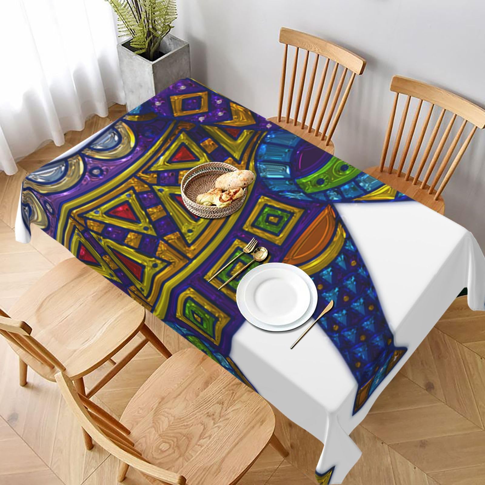 BNVSADC Colorful Elephant Printed Rectangle Tablecloth 228x152 CM, Water Resistant Polyester Table Cloth Decorative Fabric Table Covers for Kitchen Dining Table Parties Camping