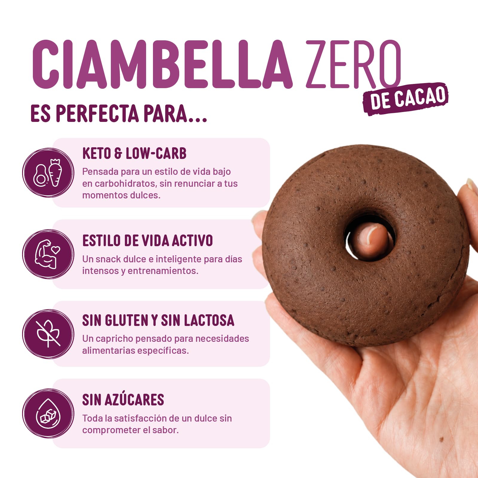 Nuvola Zero – Ciambella Zero, Snack sin Azúcar, Sin Gluten, Sin Lactosa, Sin Carbohidratos, Sabor a Cacao, Paquete de 15 Piezas, Made In Italy.