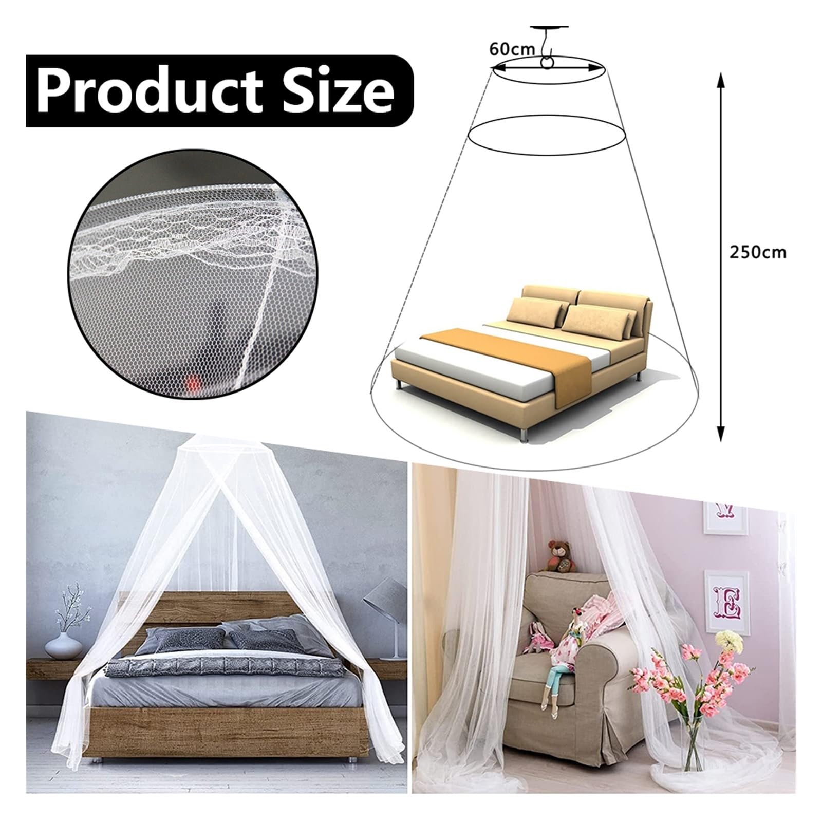 Baldacchino e Zanzariera da Letto 1/4 pezzi grande zanzariera a cupola traspirante a rete da appendere al letto tenda di protezione(3Pcs)
