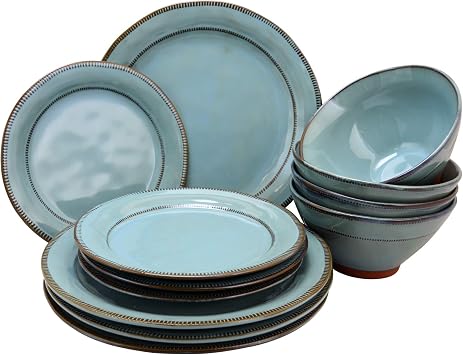 Gibson Elite Terranea 12 Piece Round Terracotta Dinnerware Set in Teal