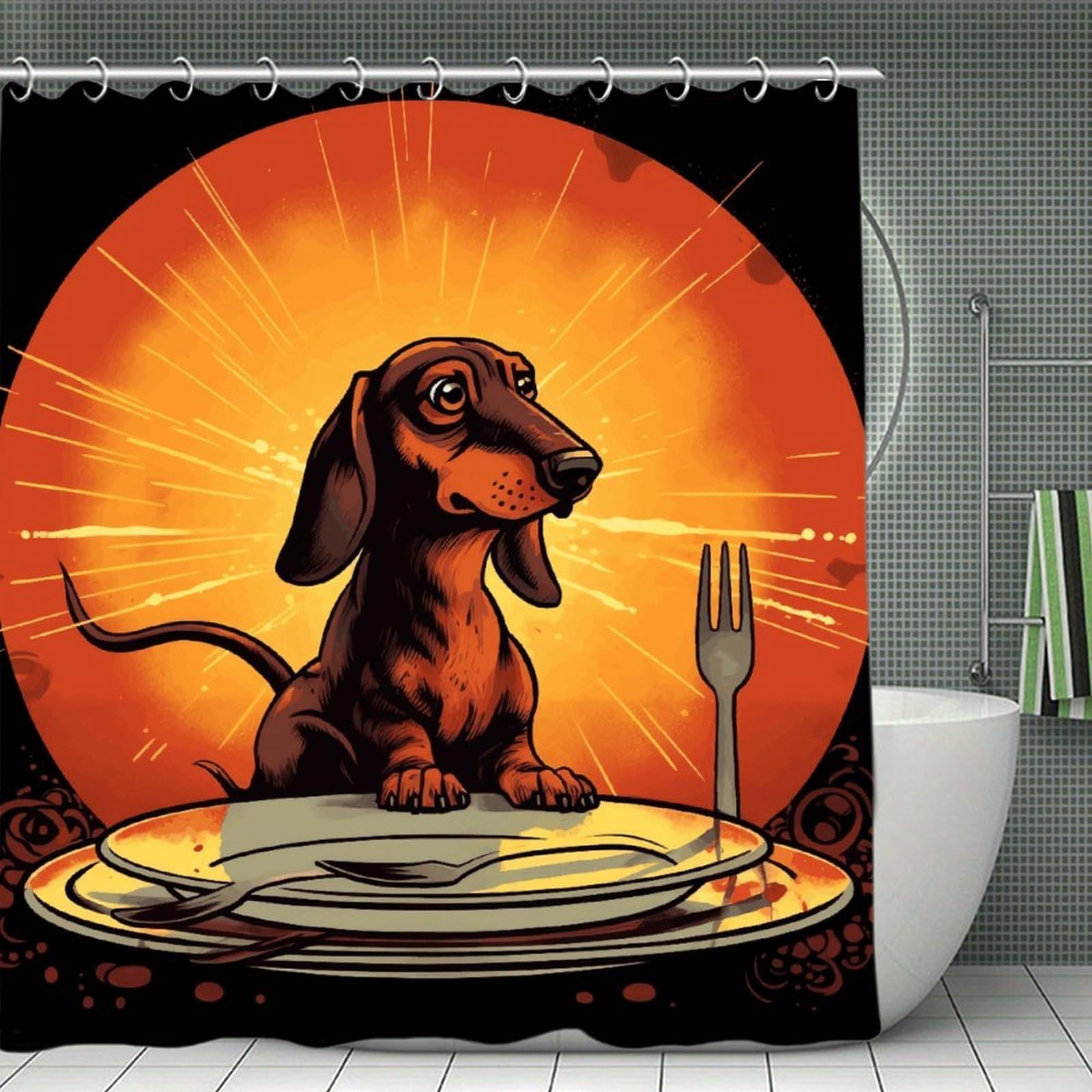 QMNLKH Dachshund Shower Curtain with Hooks, Waterproof Bath Curtains for Bathroom, Lightweight Bath Curtains Liner for Hotel, Personalized Bath Curtain for Spa, 70.8 Inch