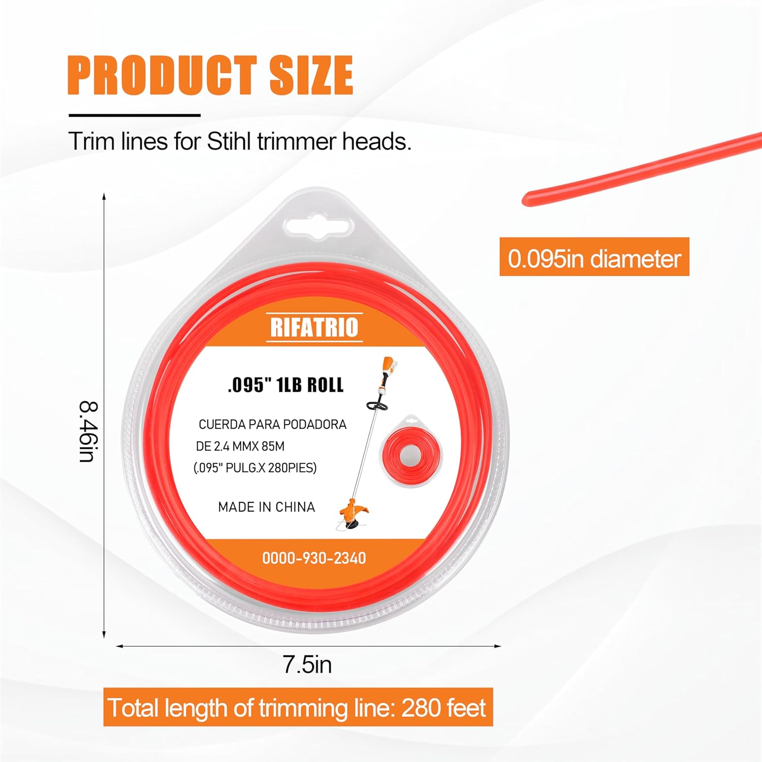0000-930-2340 for Stihl Trimmer Line .095" - 280' Heavy Duty String Trimmer Line, 1 Lb Roll (2 Roll)