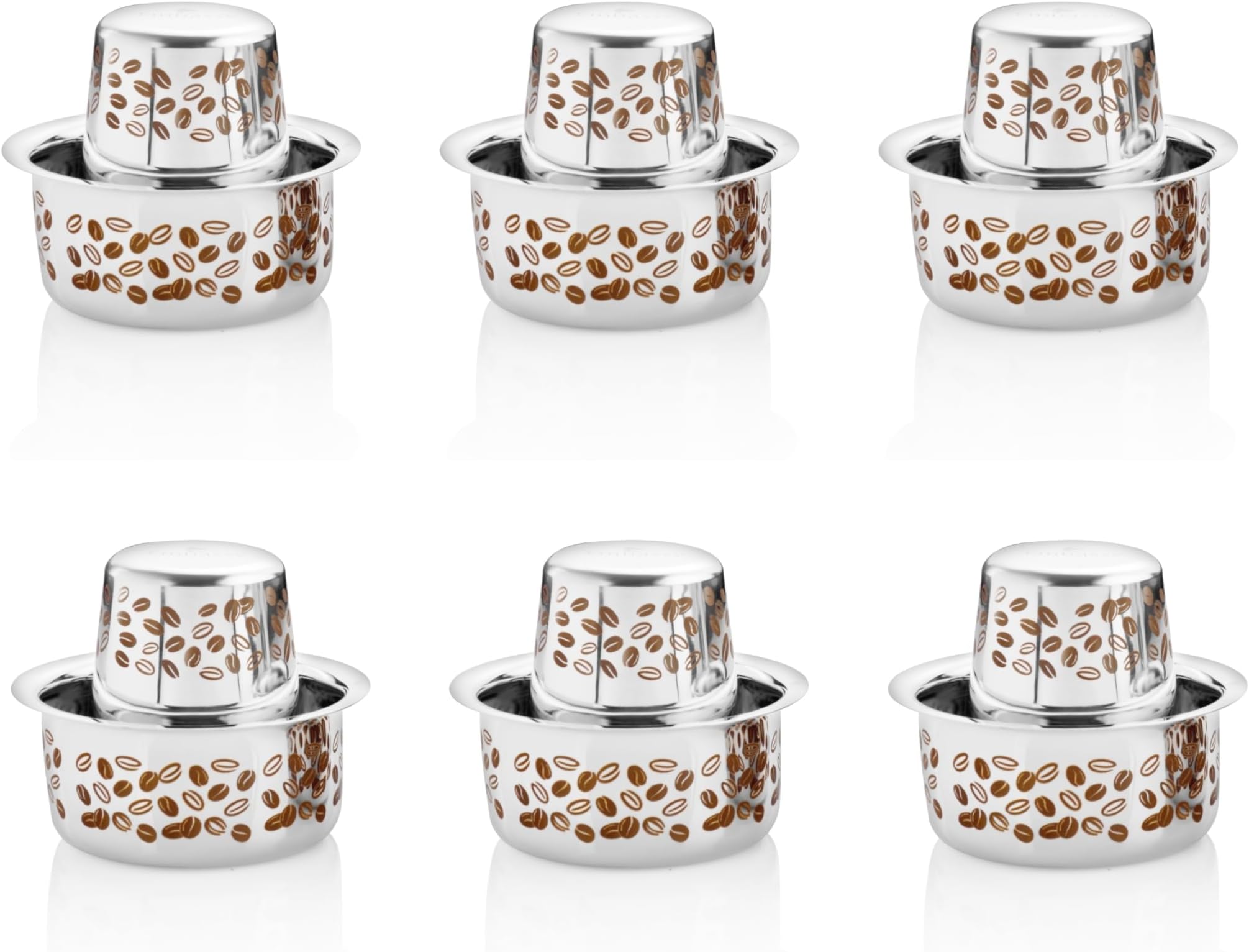 Embassy Aroma Coffee Glass/Tumbler with Dabara, Set of 6, 150 ml/Glass (Laser Coffee Bean Design, Stainless Steel)