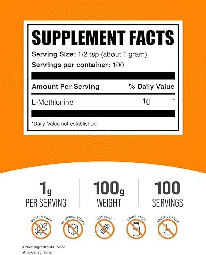 Vista 8 de BulkSupplements. com L-metionina en polvo - Aminoácidos Suplementos nutricionales, suplementos de colina, suplemento antioxidante - Sin gluten, 0.04