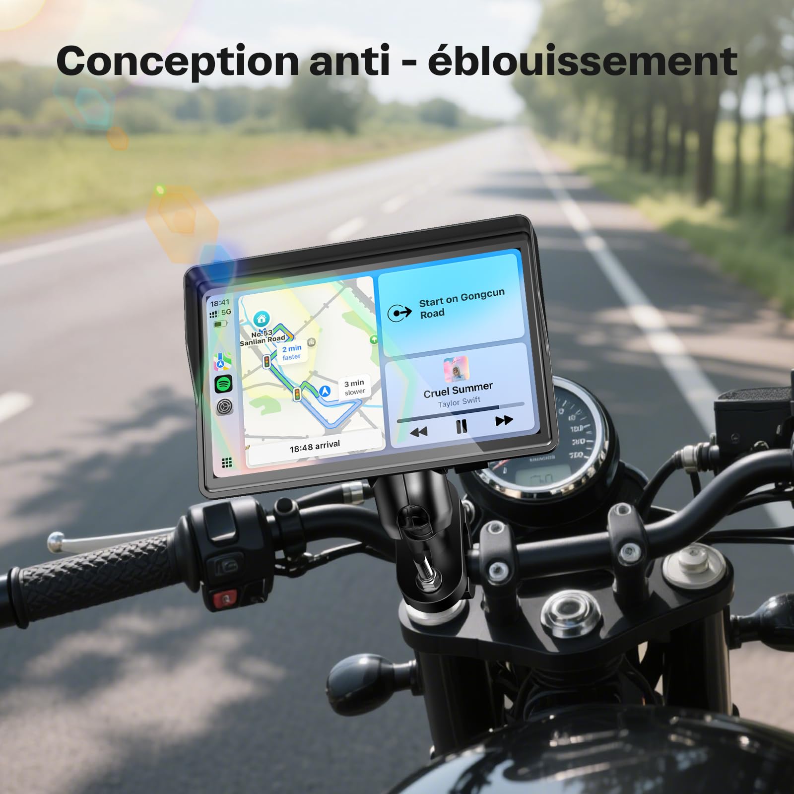 WonVon Sistema di navigazione GPS Carplay per moto da 5 pollici con Apple Carplay e schermo portatile automatico Android con Dual Bluetooth, navigazione, Siri, Google Assistant