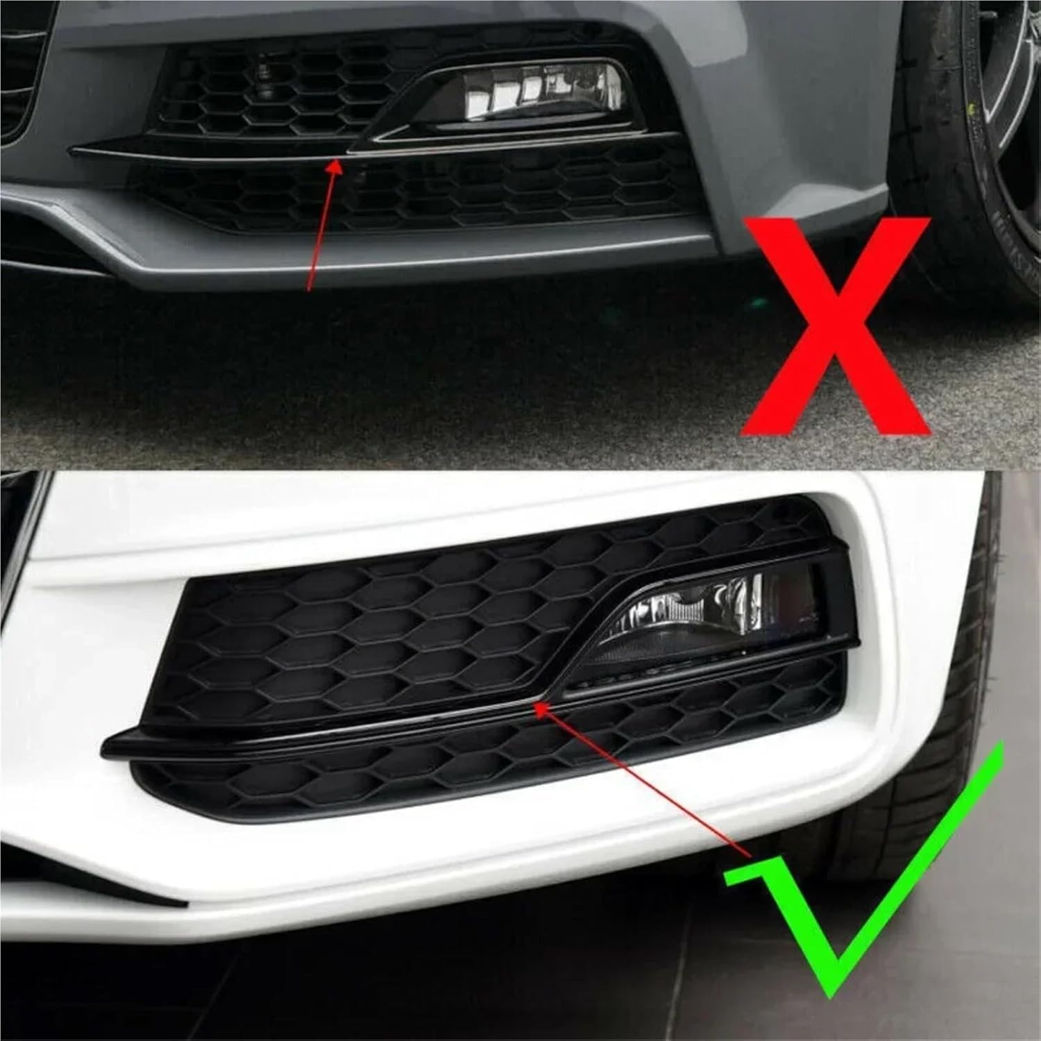 2X Honeycomb Bumper Front Fog Light Lamp Grill Cover Compatible with Audi A5 S-Line 2013 2014 2015 2016 2017 S5 Cars Accessories 8T0807682M(Chrome Silver) (GLOSS BLACK)