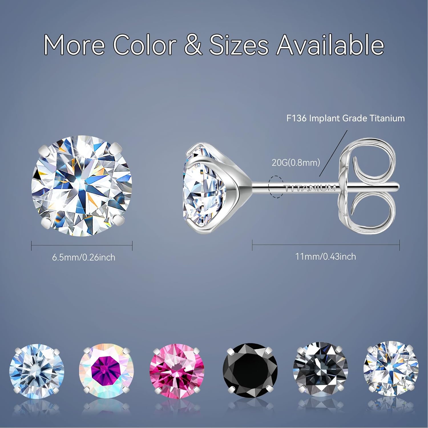 Moissanite Stud Earrings, 18K White Gold Hypoallergenic Titanium Earrings Stud Round Cut D Color VVS1 Clarity Lab Created Moissanite Jewelry for Women Men, 0.6CT-3.0CT