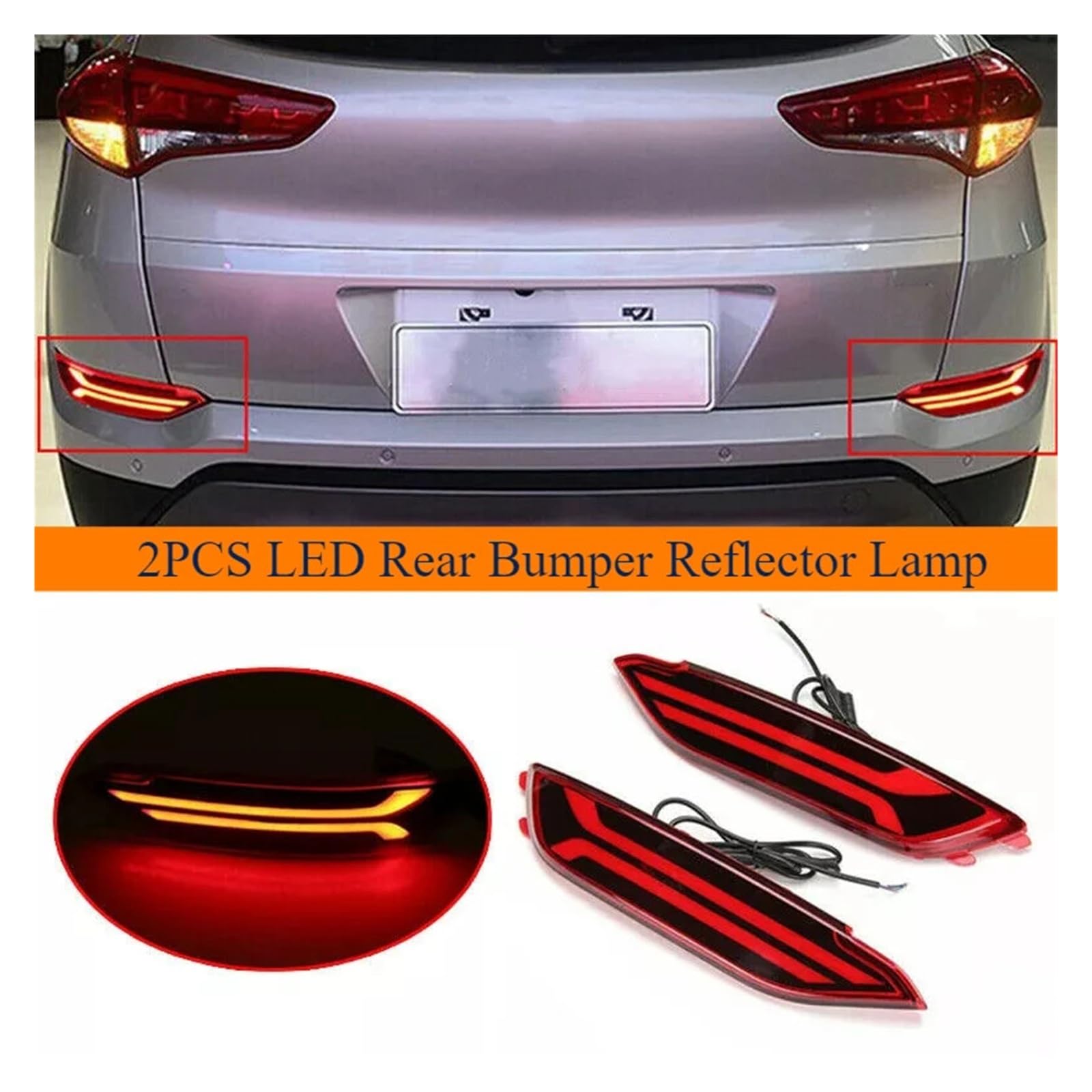 Pasuje do Hyundai Tucson 2015 2016 2017 2018 tylna lampa przeciwmgłowa kierunkowskaz światło hamowania miganie samochodu 2 sztuk samochodów LED światło reflektora(Red 3 Functions)