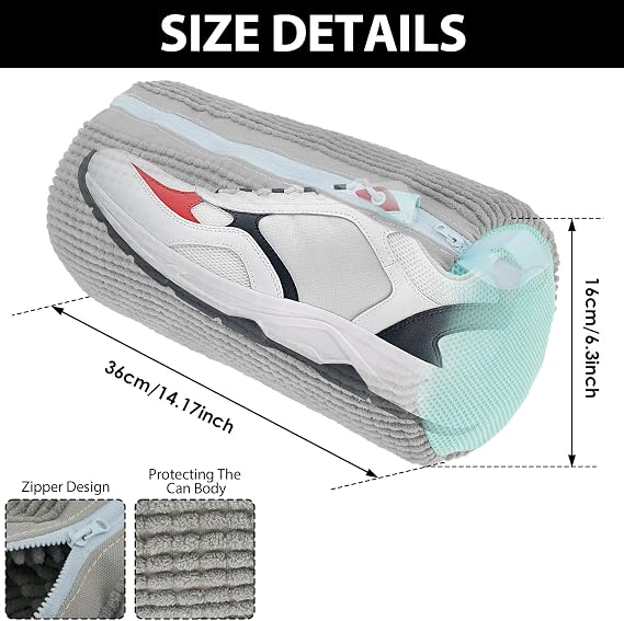 2Pcs Shoe Washing Machine Bag, Shoe Cleaning Bag with Zipper & Hook, Reusable Shoe Laundry Bag, Trainer Washing Machine Bag for Sneakers Canvas Tennis Running Shoes 39x19cm(Grey)