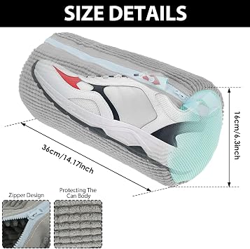 2Pcs Shoe Washing Machine Bag, Shoe Cleaning Bag with Zipper & Hook, Reusable Shoe Laundry Bag, Trainer Washing Machine Bag for Sneakers Canvas Tennis Running Shoes 39x19cm(Grey)