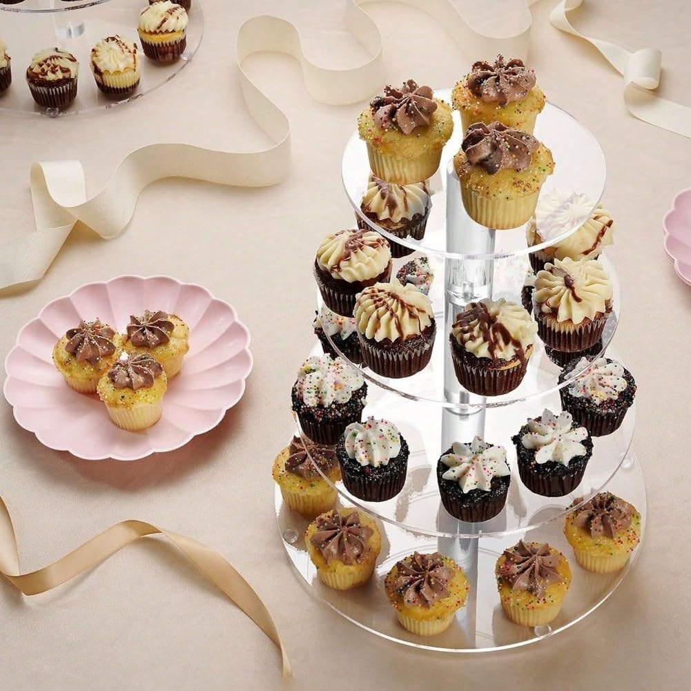 Présentoir à gâteau en acrylique transparent à 4 étages pour cupcakes, muffins, thé de l'après-midi, 25 cm (B)