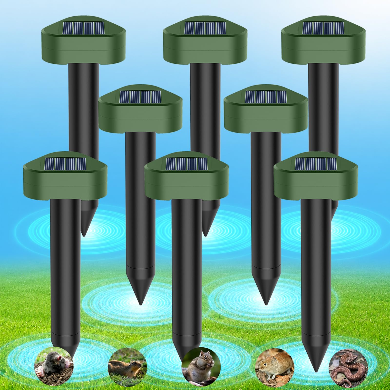 Maulwurf Vertreiber Solar, 8 Stück Ultraschall Maulwurfschreck mit Vibration,Umweltfreundlich & Geräuschlos,Solarbetrieben, Wasserdicht IP65 Maulwurf Vertreiber für Garten, Rasen, Außenbereich
