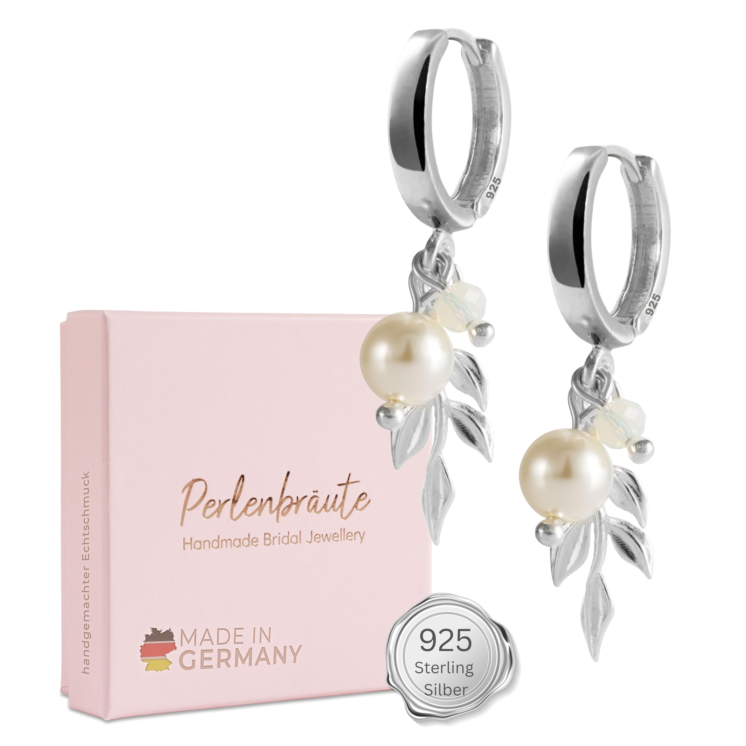 Ohrringe Hochzeit silber 925 - premium Brautschmuck mit Perlen - handgefertige, hochwertige Braut Ohrringe - Damen Schmuck silber Braut - Hochzeitsschmuck