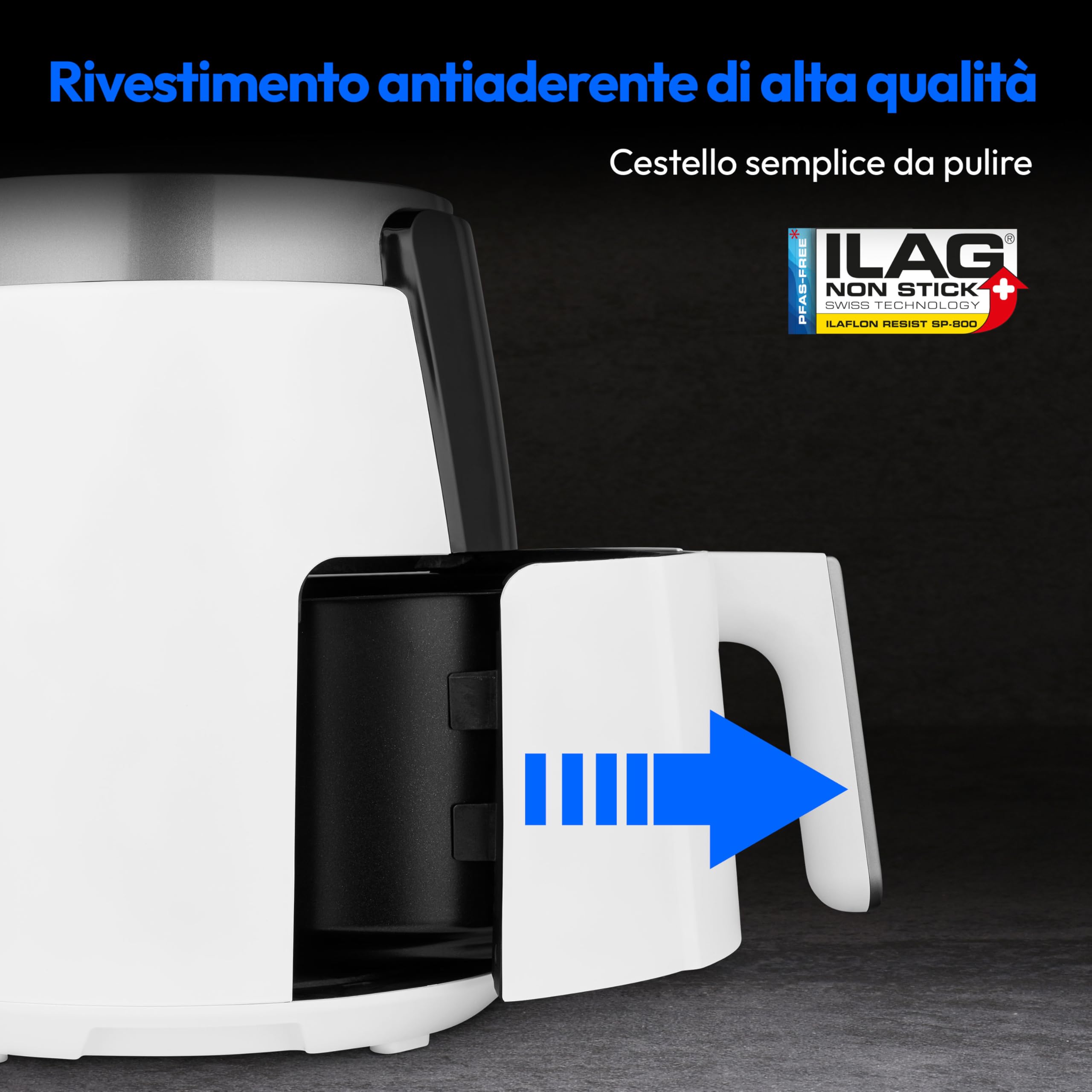 MEDION Friggitrice ad aria calda P40 L (4,7 litri, 1500 watt, funzionamento semplice, frittura senza olio, timer 60 minuti, fino a 200° C, rivestimento antiaderente, MD13030) bianco