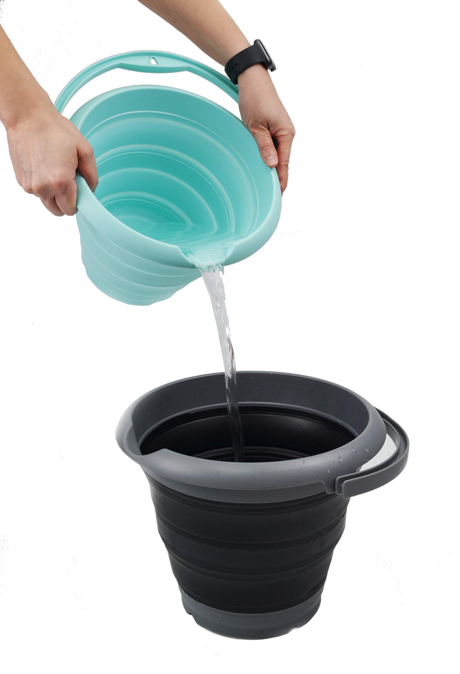 SAMMART 5L Cubo de plástico Plegable - Tina Redonda Plegable - Cubeta de Agua portátil para Pesca - Olla de Agua al Aire Libre Que Ahorra Espacio, tamaño 27 cm de diámetro (Gris/Negra, 1)