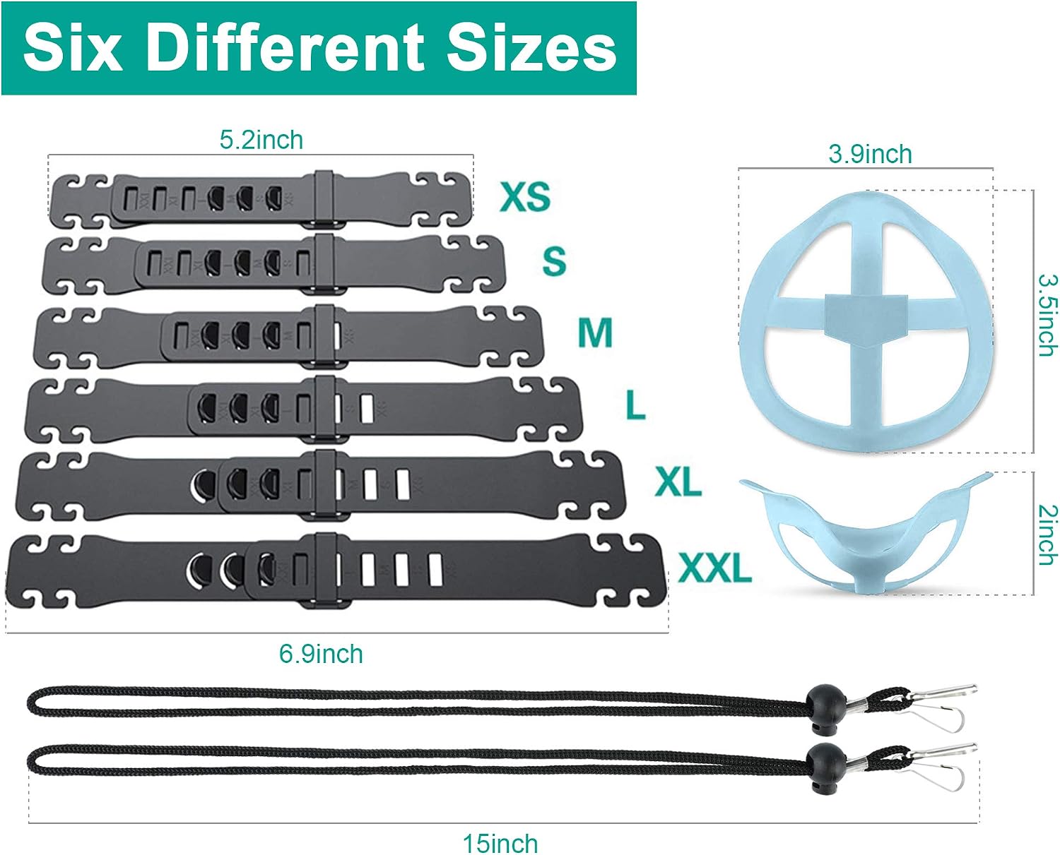 [5PCS+5PCS] 3D Bracket for Comfortable Mask Wearing | Silicone Mask Inner Support Frame | Mask Extender Strap +2Pcs Mask Lanyard Strap