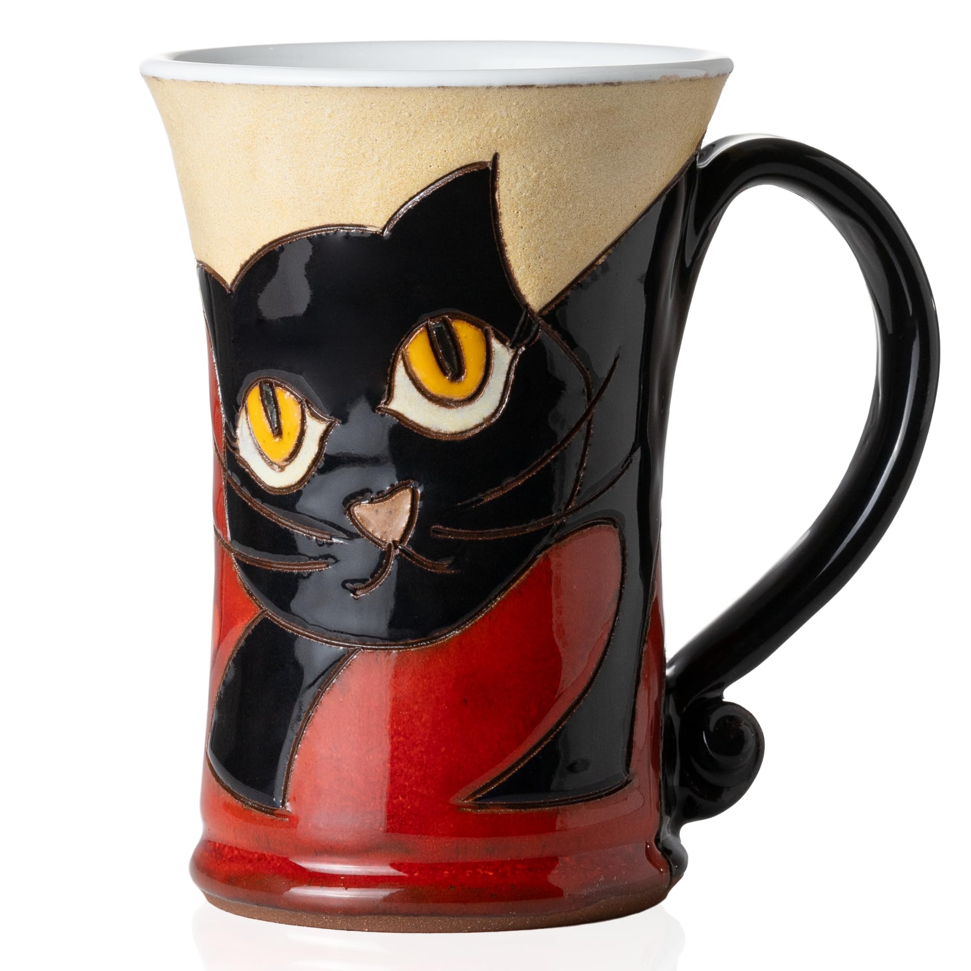Felisteya Handmade Ceramic Coffee Mug, Black Cat Pottery Mug, 320ml Artisan Tea Cup, Unique Decorative Mug