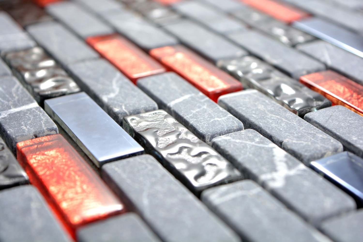 Carrelage mosaïque en verre - Gris noir rouge - Pour mur, cuisine, salle de bain - 10 tapis de mosaïque