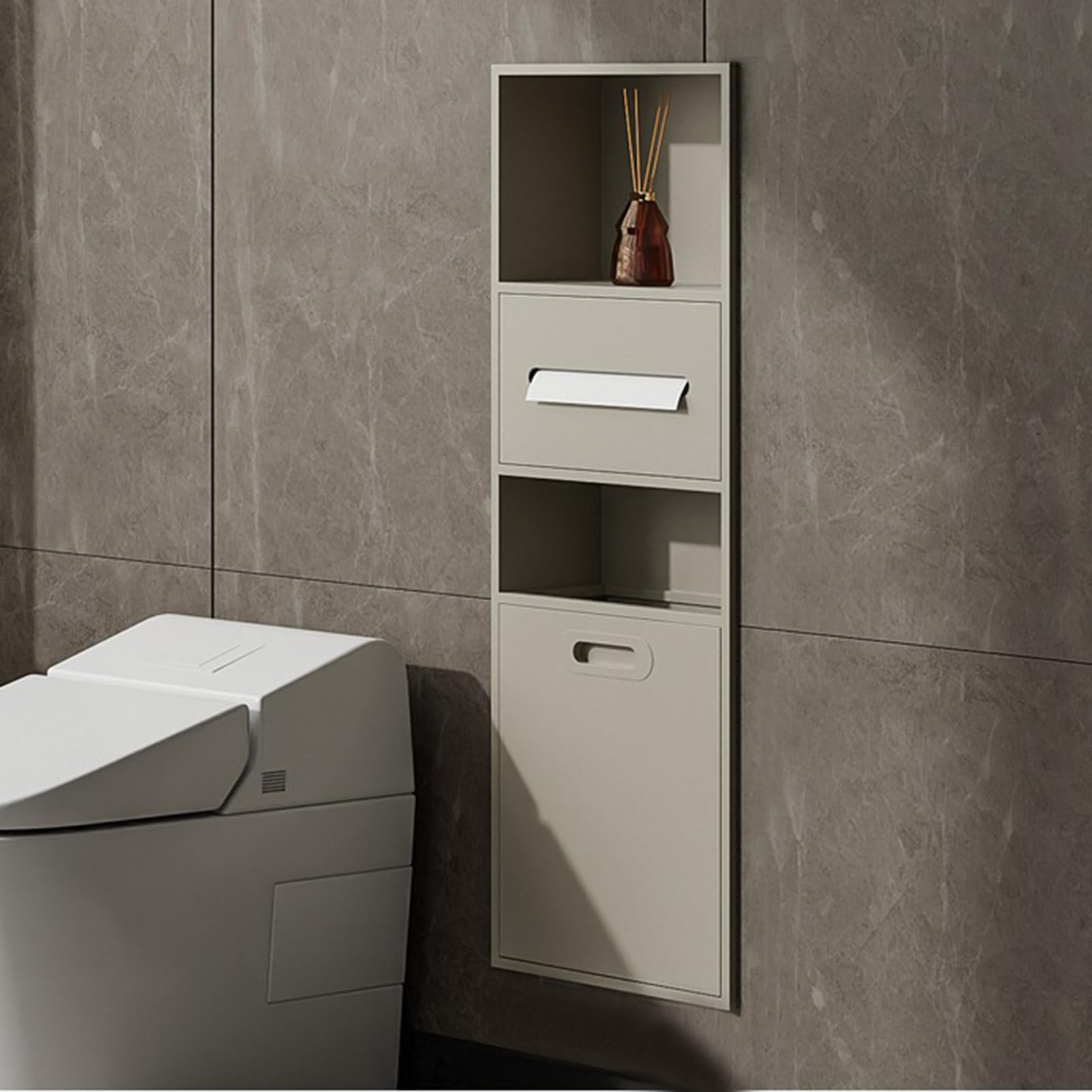 TIANQIHAO Waterproof Stainless Steel Shower Shelf, Built-In Nizer For Toiletries, Toilet Paper & Trash Can, Ele Sto Rack For Bathroom & Kitchen,Cachi-300X860X140mm