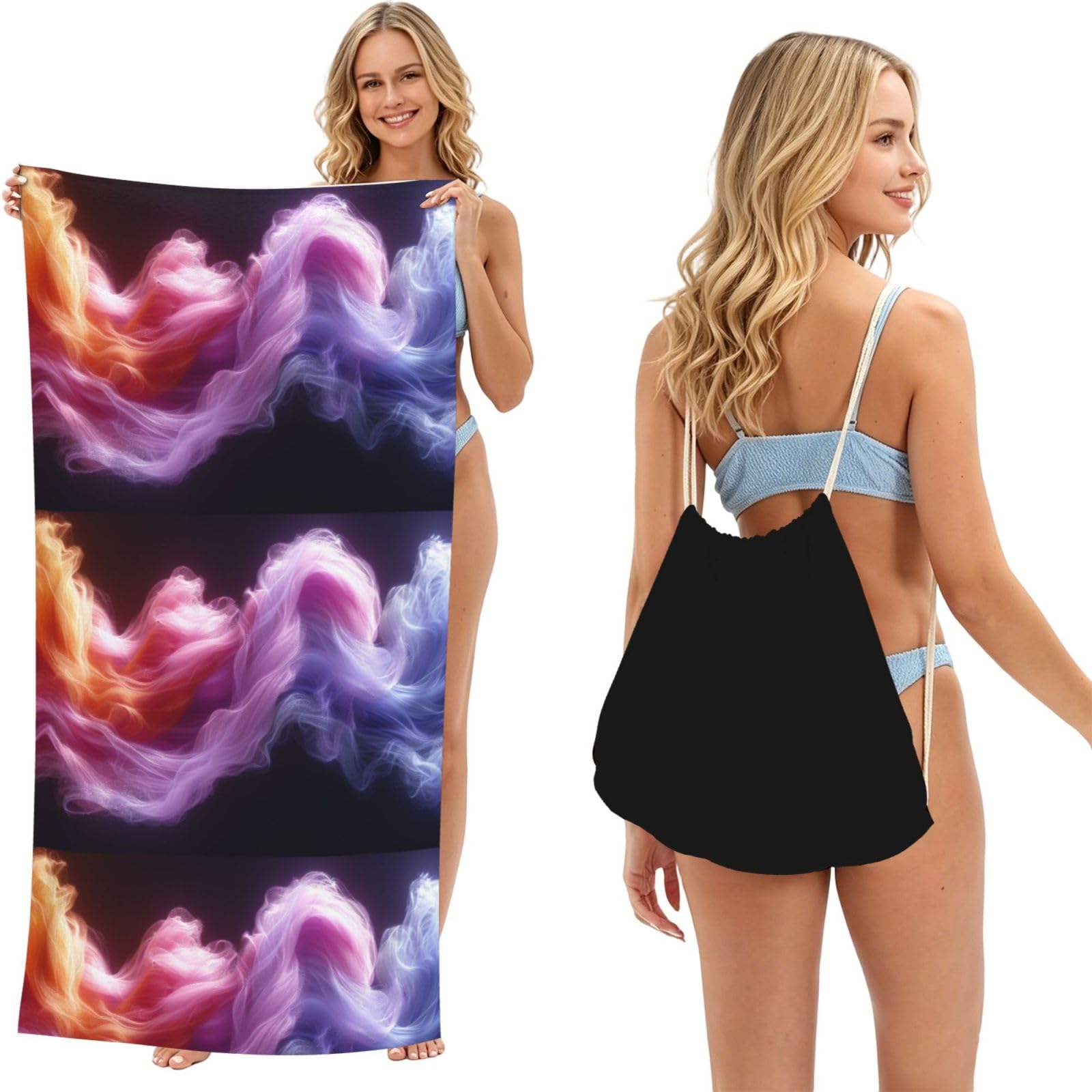 SKGOHLH Romantic Smoke (2) 2in1 Packable Beach Towel Bag Women