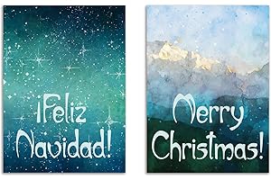 Christmas & Feliz Navidad Cards in Elegant Teal Sky Art Nouveau Style