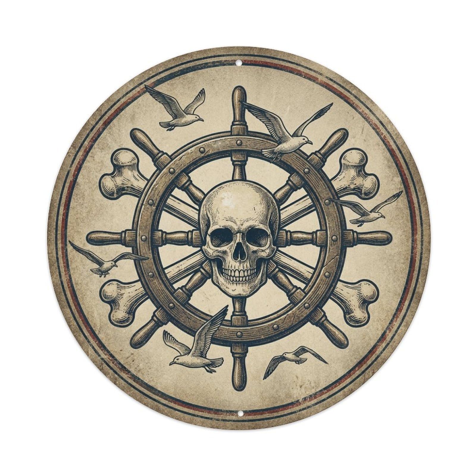 Crossbones Skull Ship Wheel Emblem Buccaneer Mark Metal Tin Sign