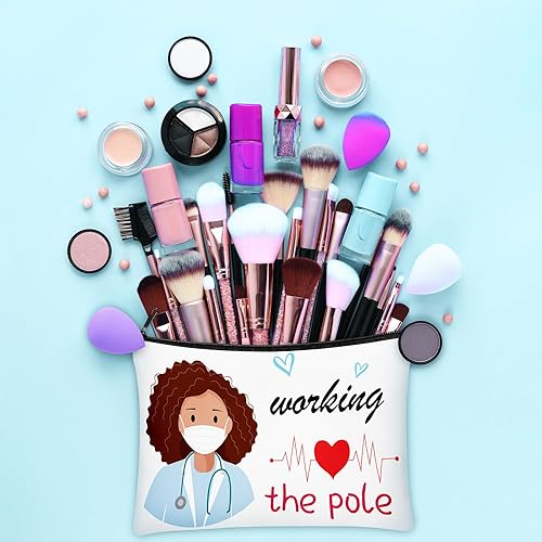 Miniatura 5 de Layhit Bolsa de maquillaje negra para enfermera, 6 unidades, de lona, regalo de enfermera afroamericana, bolsa de maquillaje de viaje, kit de