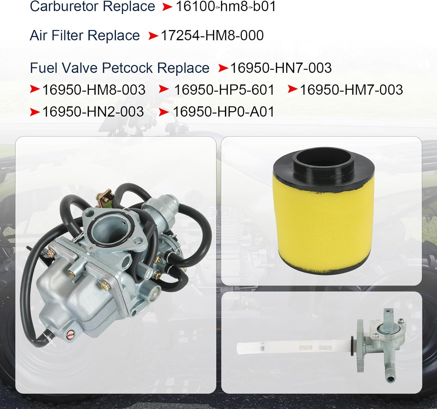 Carburetor Replacement For Honda TRX250 Recon 1997-2001 TRX250TE TRX250TM 2002-2007, Include Oil Filter, Air Filter, Fuel Valve Petcock, Throttle Cable