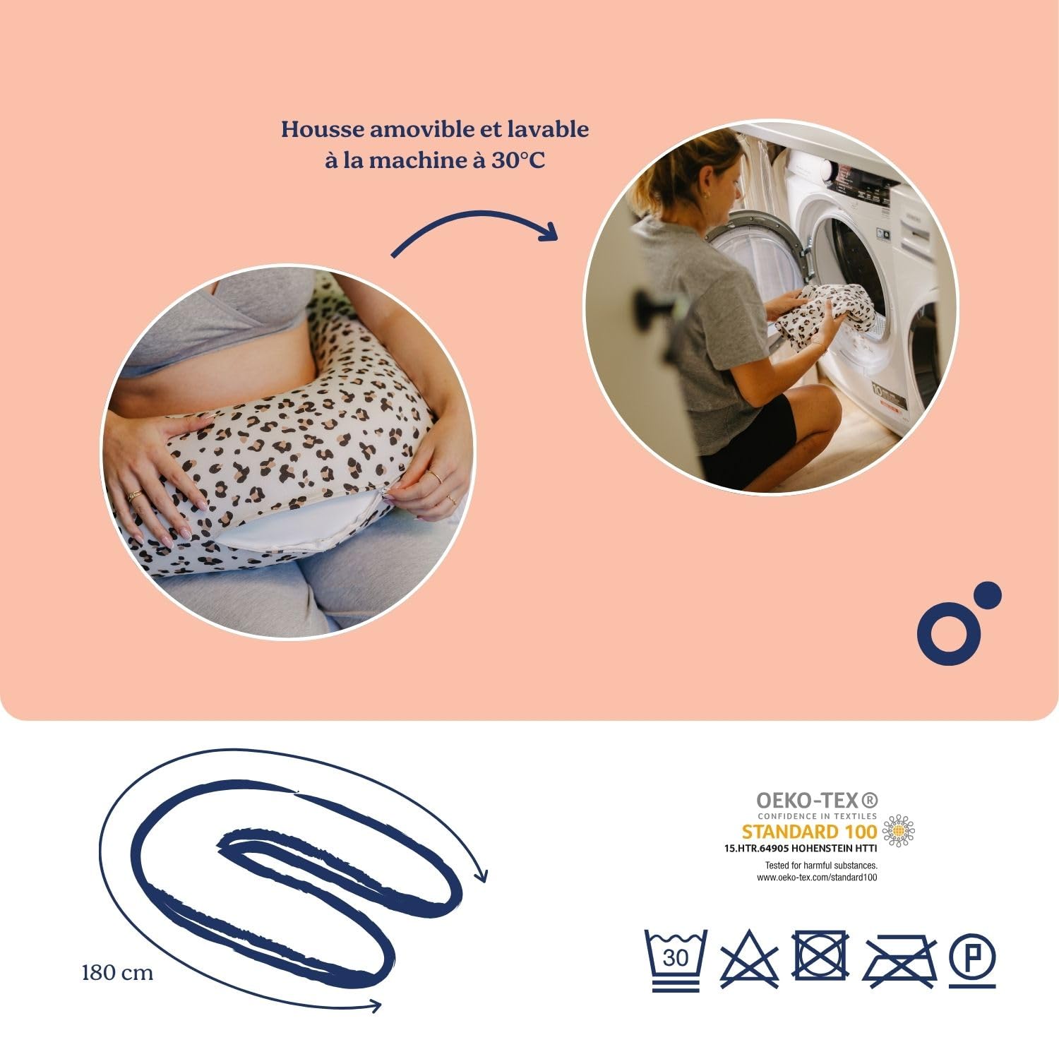 doomoo Coussin de Grossesse & Coussin Allaitement Buddy - Ultra Confort pour Dormir pendant la Grossesse - Soulage dos, jambes & ventre - Housse Bio & Certifié OEKO-TEX, Leopard Cream