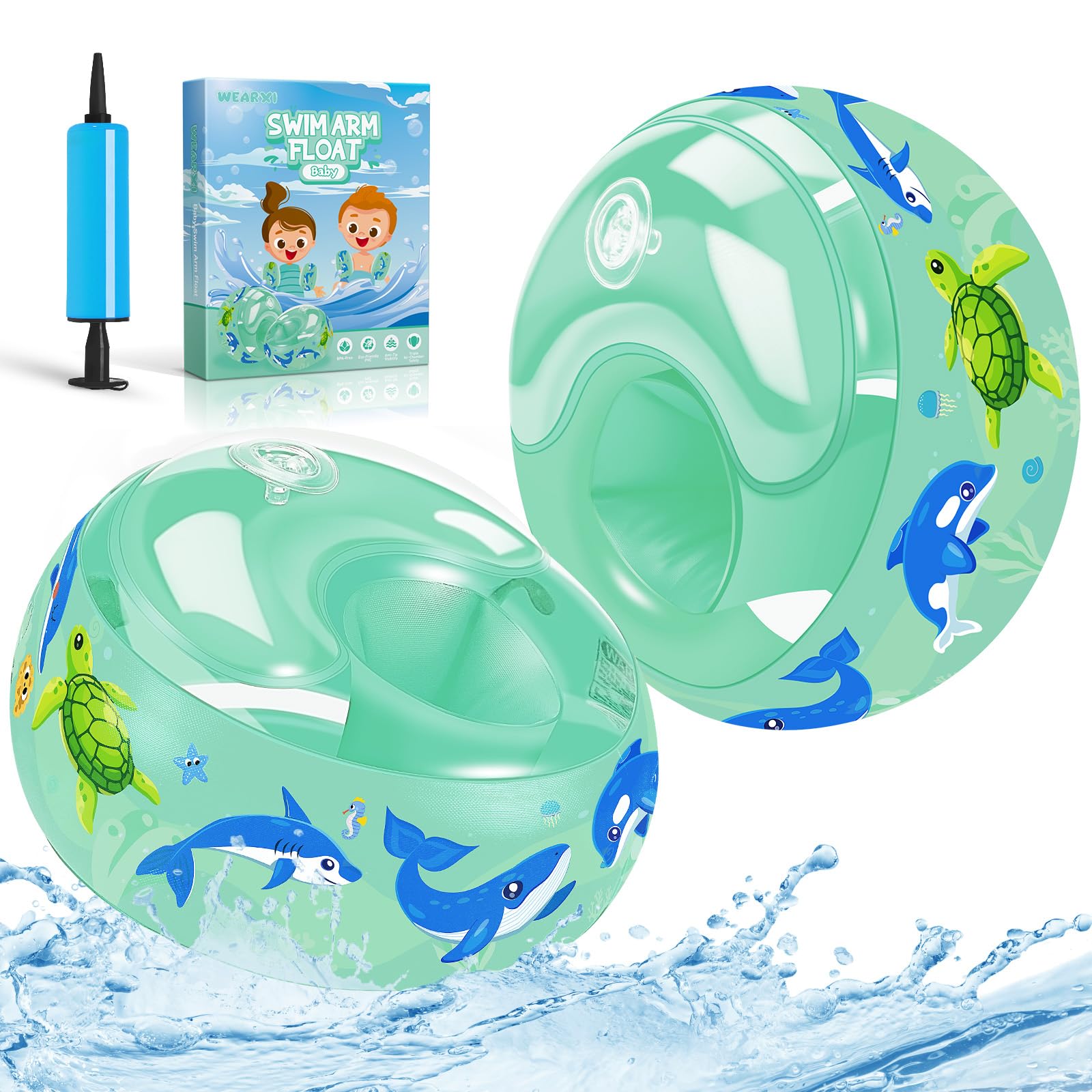 WEARXI Arm Bands for Kids – Swimming Armbands with Dual Airbags Perfect for 1-2 Years, 2-3 Years, 3-4 Years, 5-6 Year Old, Soft and Durable Armbands for Toddlers 7cm Green — image 1