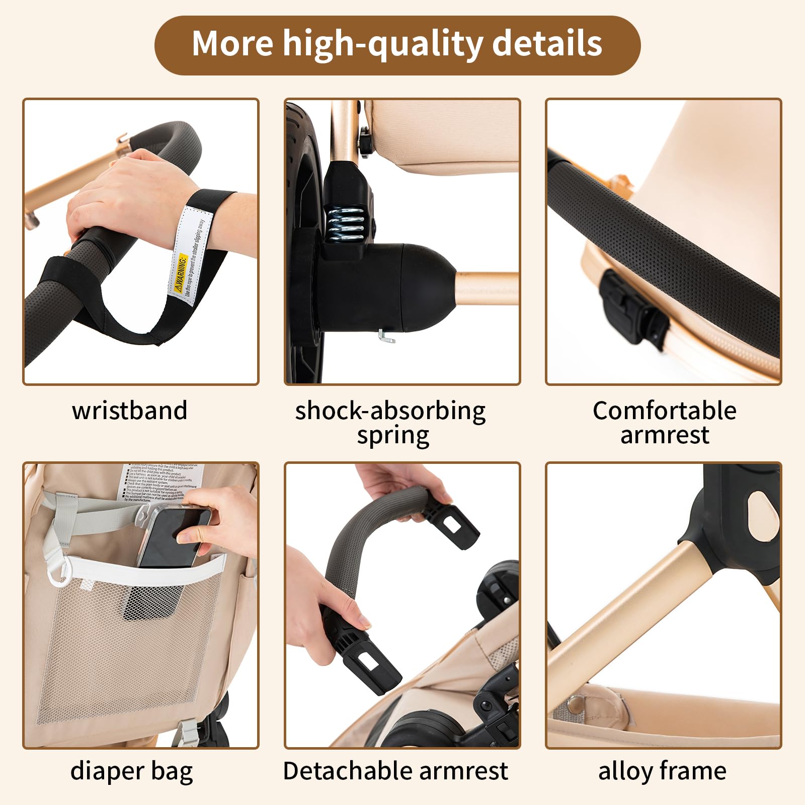 BEBBY Cochecito de bebé 3 en 1,Carrito Bebe 3 en 1 Con Asiento, Cochecitos Portátil Plegable Con, Carricoche Combinado Paisaje Alto Marco de Aluminio Para Recién Nacido (U9-X-BEIGE, U9-X)